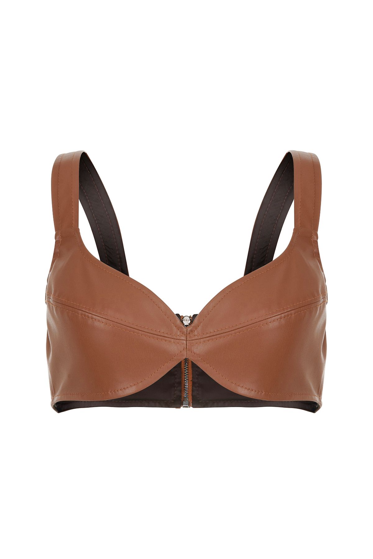 Nocturne-Heart Collar Faux Leather Crop Top 5