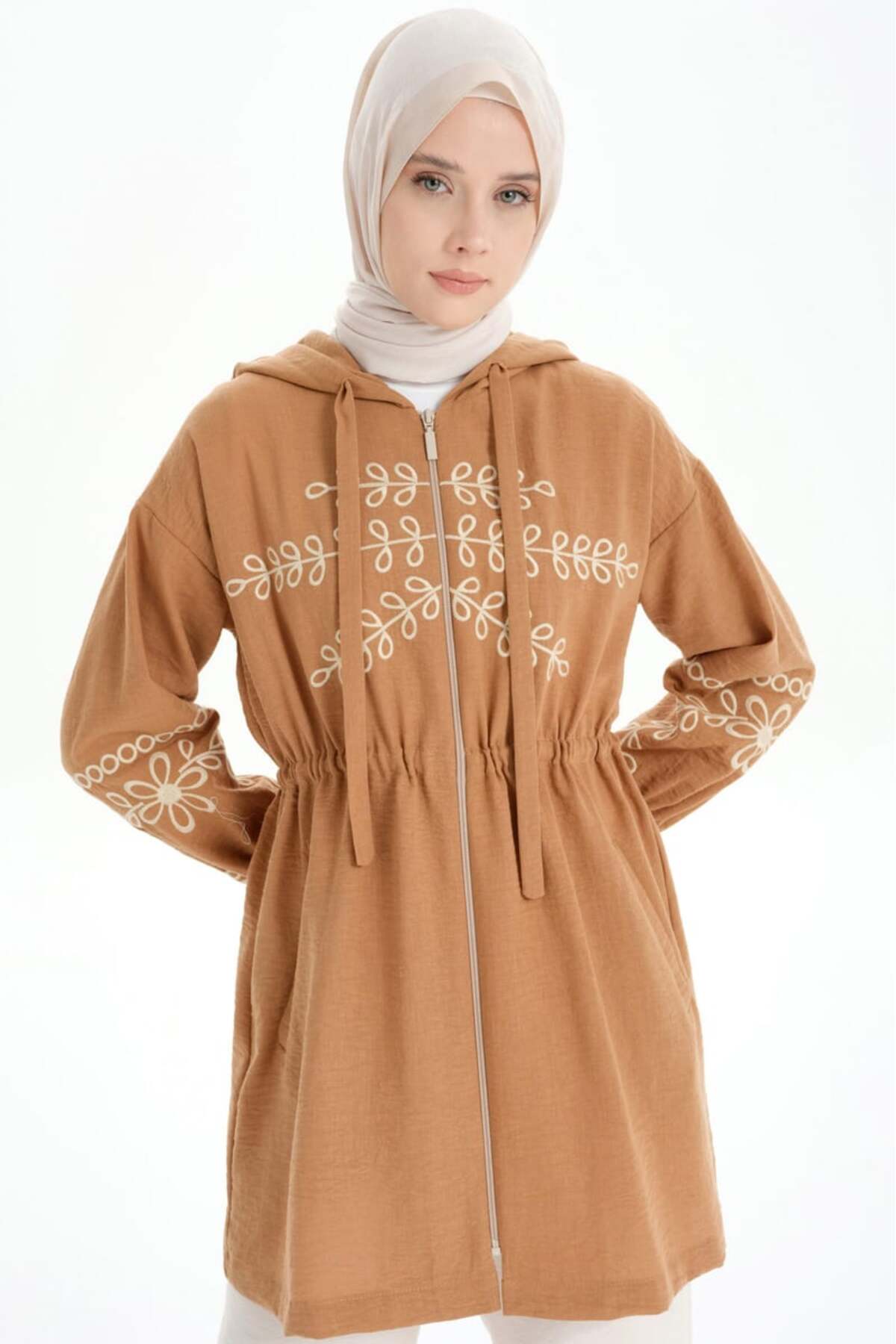 لباس زیپ دوزی شده - قهوه ای مایل به زرد Tuğba