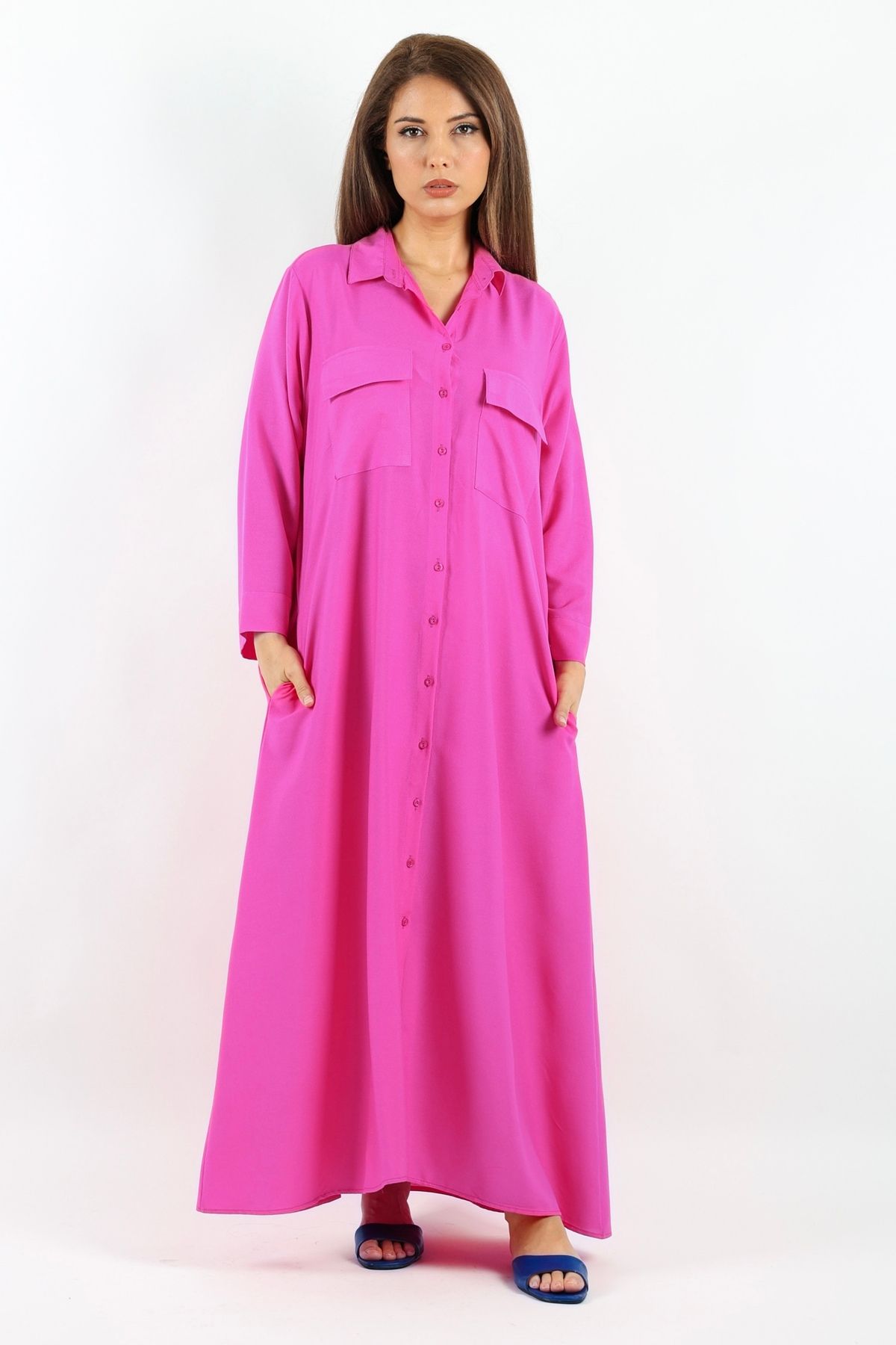 Ritnice-Prive Women's Fuchsia Viscose Long Dress - Maxi Length, Pocket, Summer 7