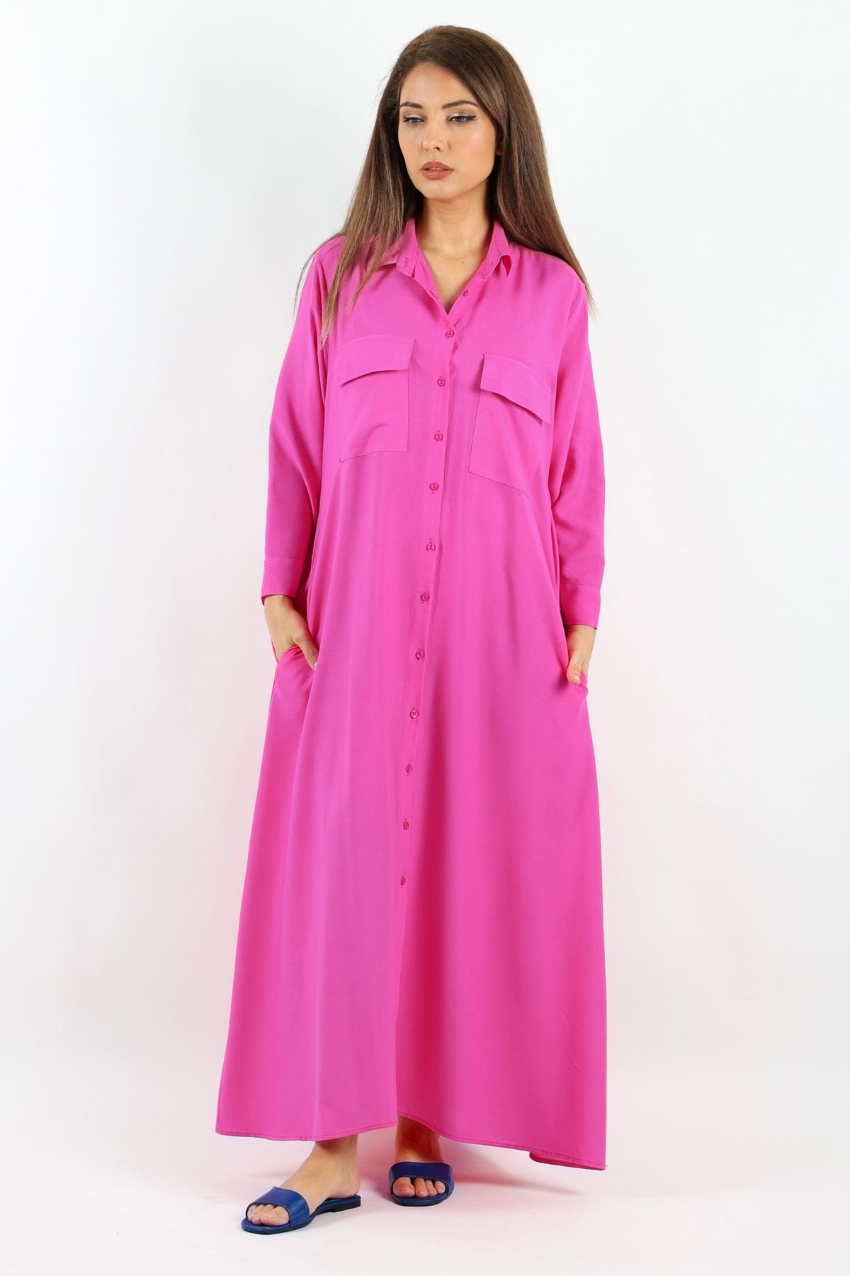 Ritnice-Prive Women's Fuchsia Viscose Long Dress - Maxi Length, Pocket, Summer 5