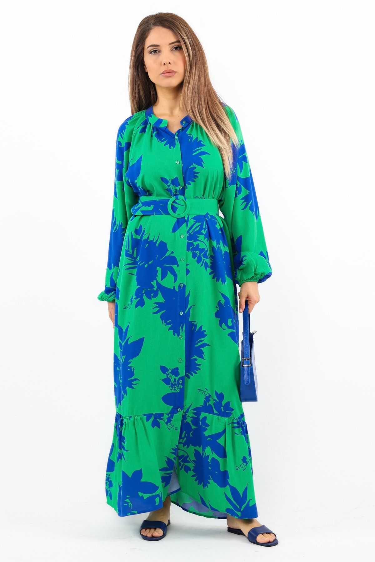 Ritnice-Prive Women's - Green Melisa Viscose Belted Long Dress 2