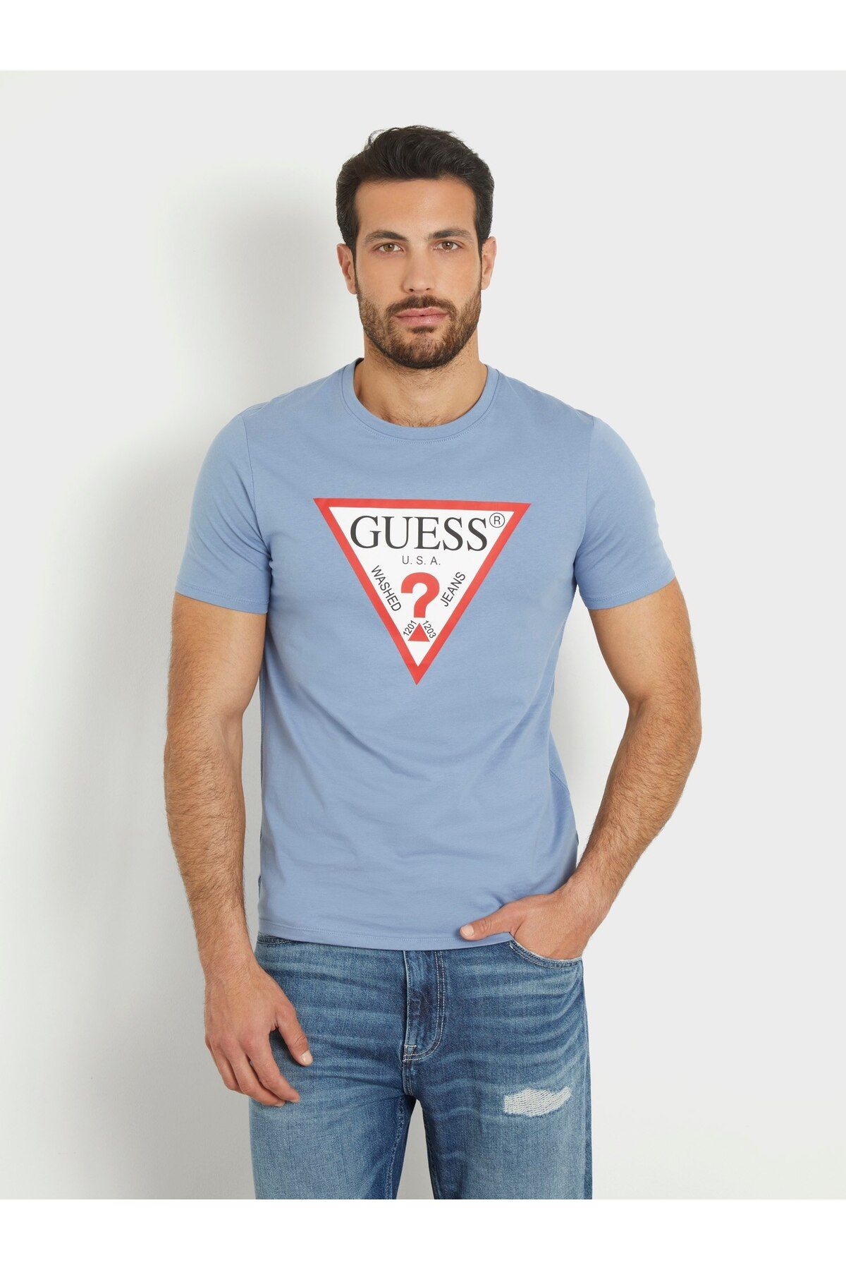تی شرت آبی مردانه CN SS Logo Original 's Slim Fit Guess