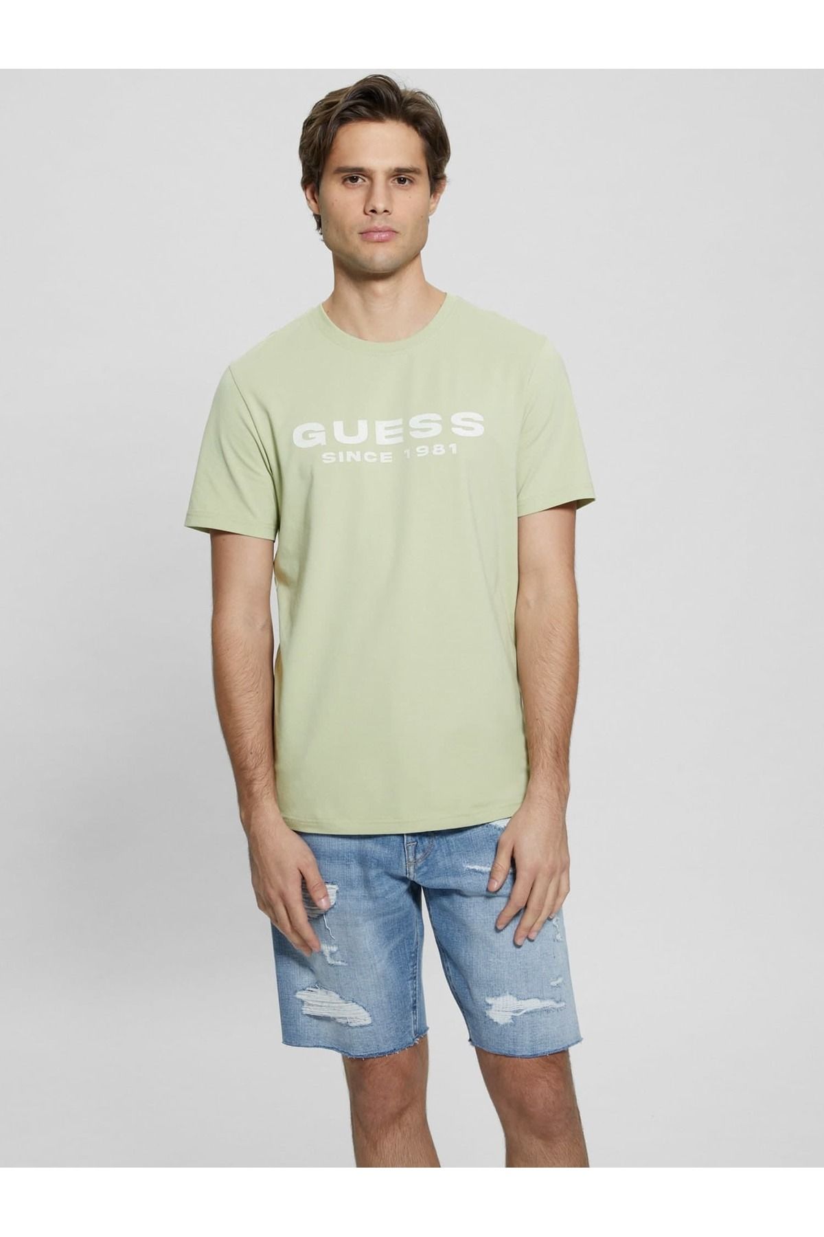 تی شرت سفید مردانه Slim Fit Logo Guess