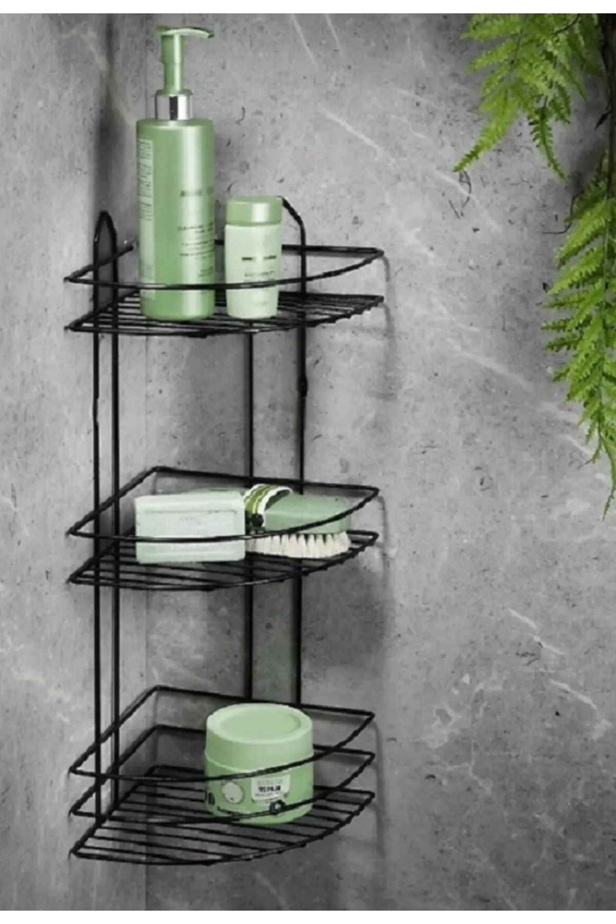 görkemli gül-BlacK Metal RoyaleKs - 3-shelf Corner Bathroom - 56574 1