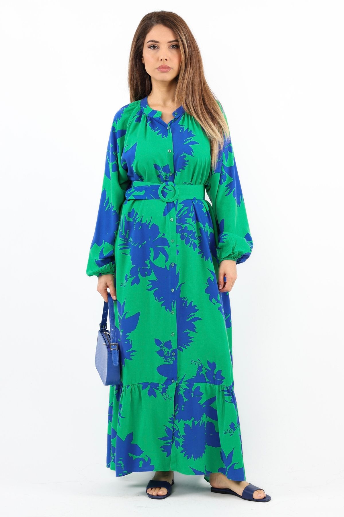 Ritnice-Prive Women's - Green Melisa Viscose Belted Long Dress 1