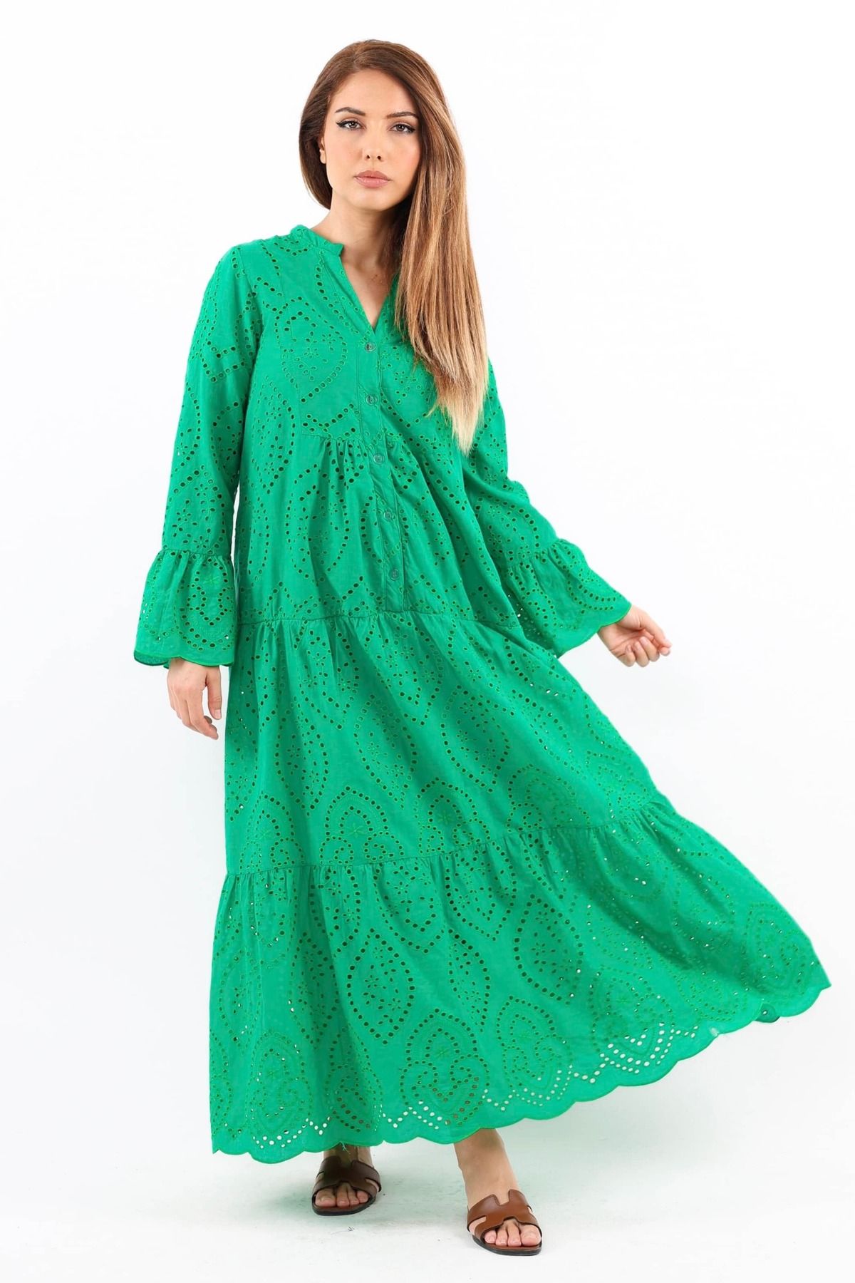 Ritnice-Green Long Dress - Prive Women's, Scallop Full Lined 8