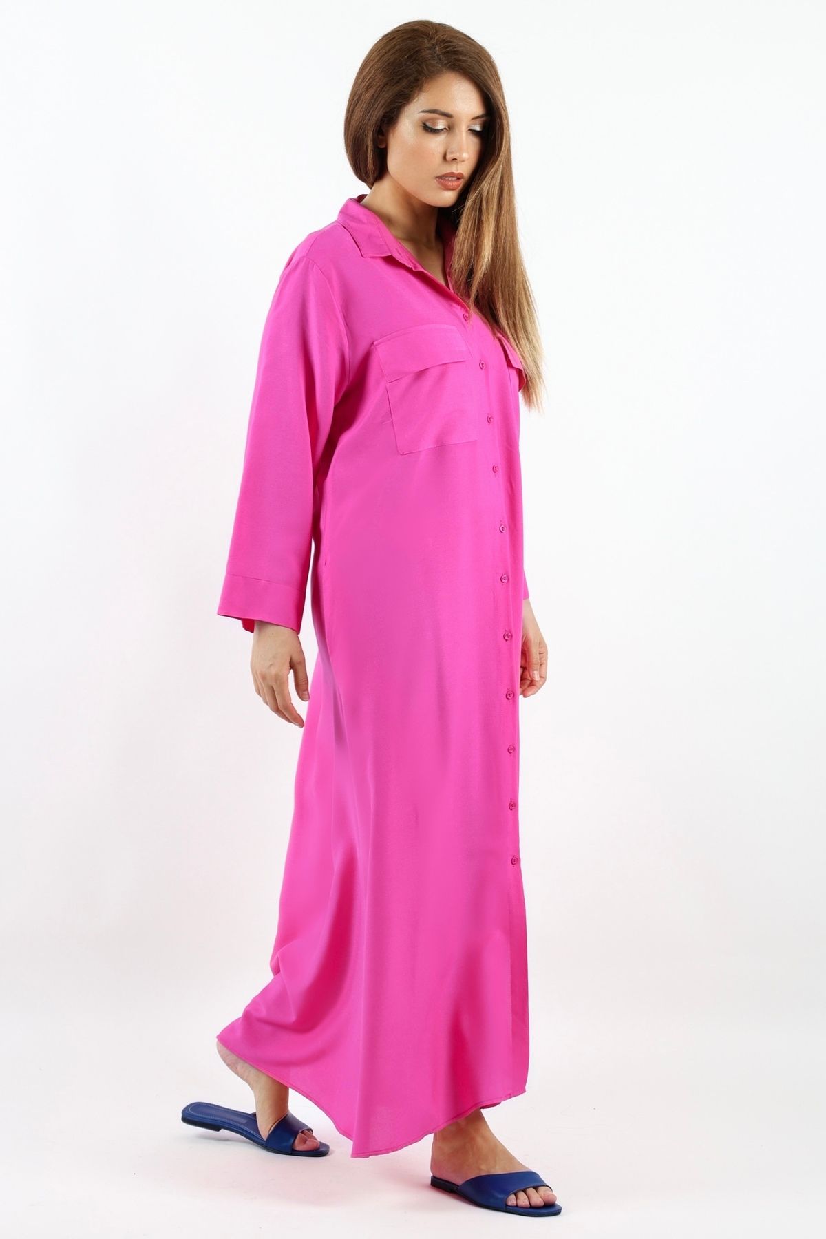 Ritnice-Prive Women's Fuchsia Viscose Long Dress - Maxi Length, Pocket, Summer 4