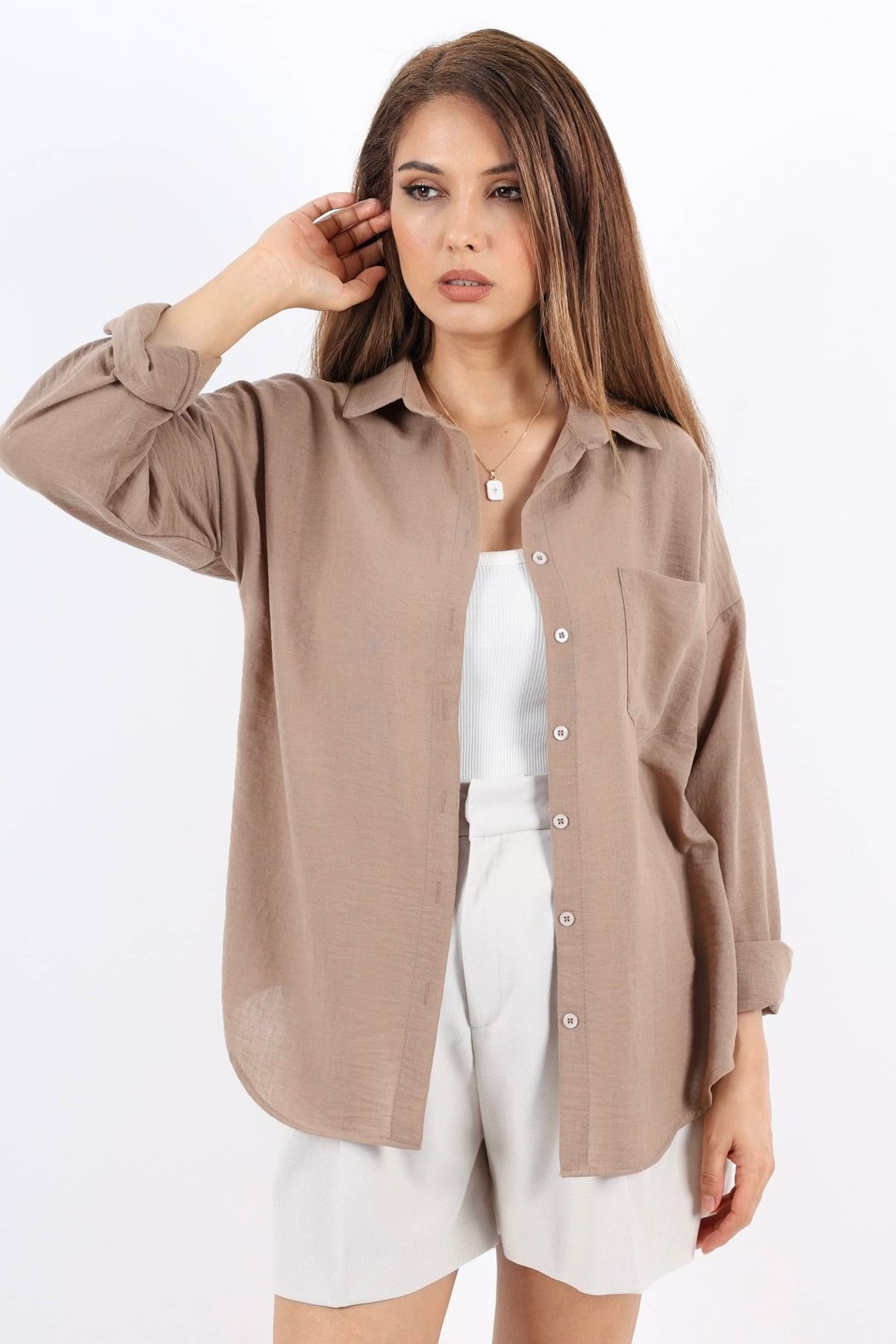 Ritnice-Brown Linen Women's Shirt - Well Design 5