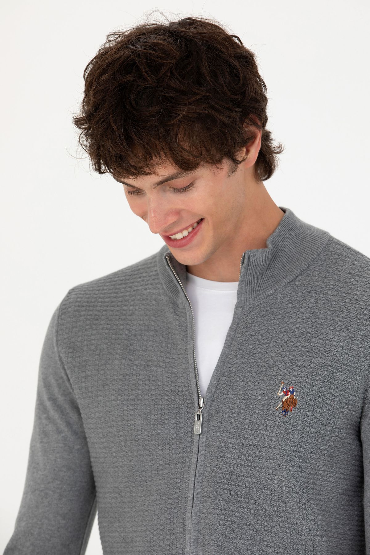 U.S. Polo Assn.-Pánská základní pletenina Stone Melange Cardigan 50268938 -Vr225 2