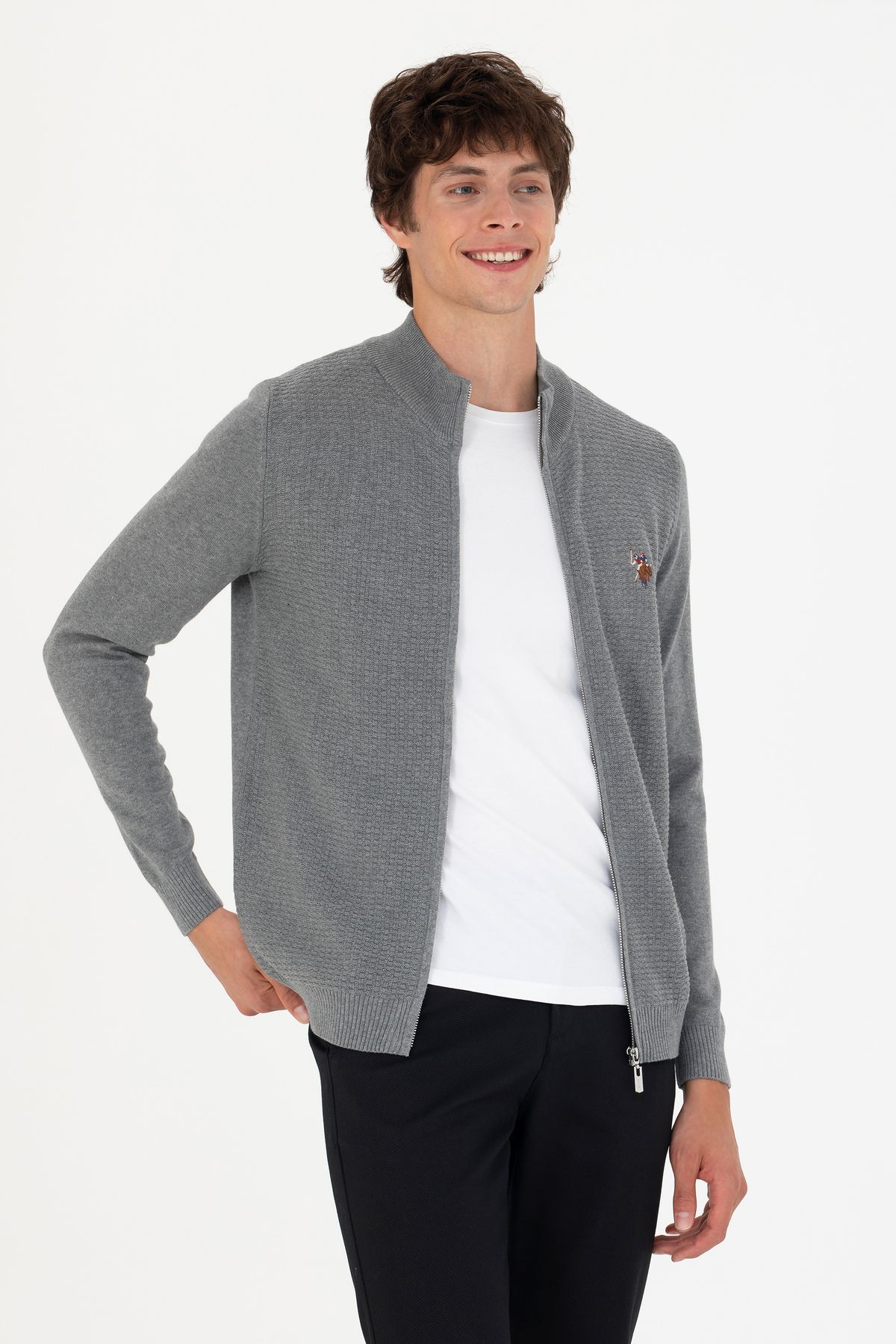 U.S. Polo Assn.-Pánská základní pletenina Stone Melange Cardigan 50268938 -Vr225 3