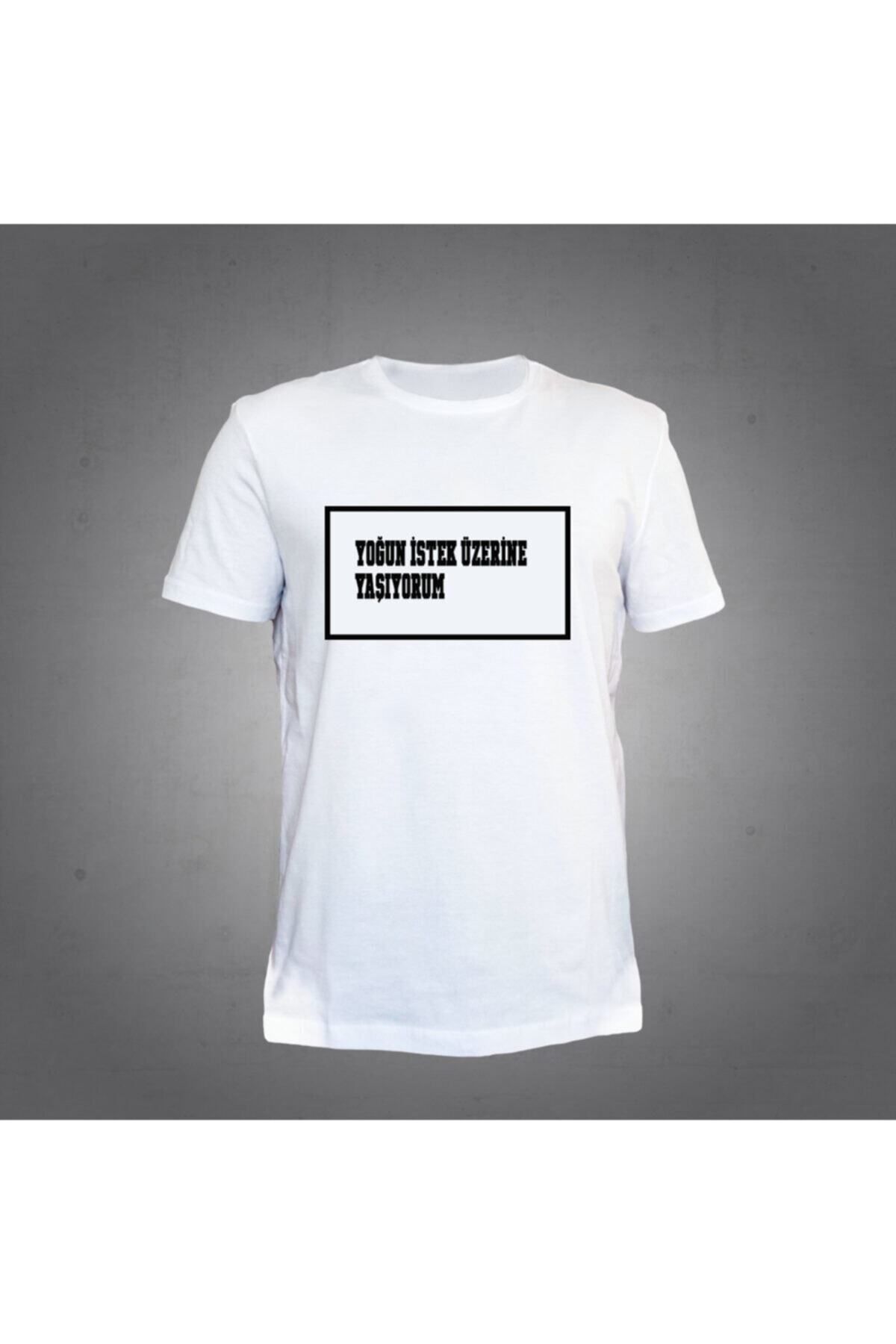 donamod Unisex Beyaz Yoğun İstek Üzerine Yaşıyorum T-shirt