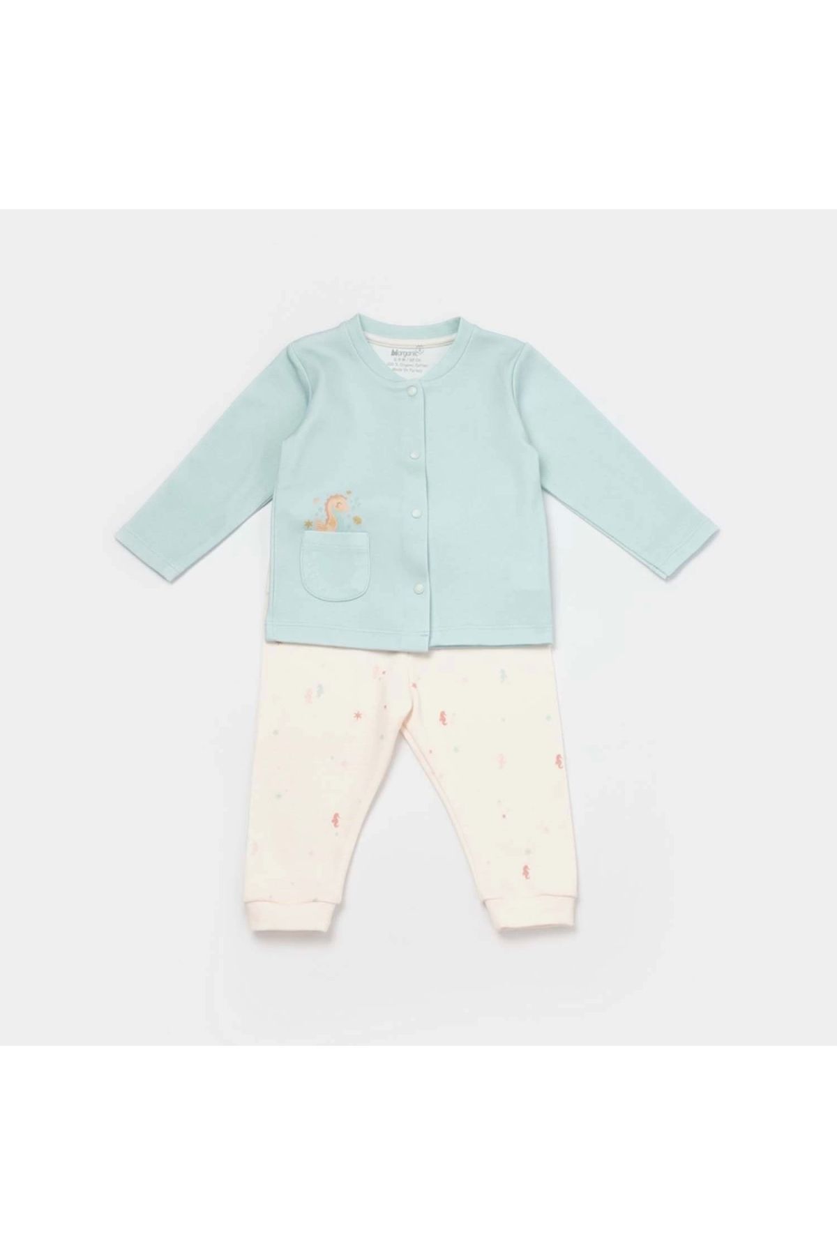 Bibaby-Biorganik Save The Seahorse Baby Pajama Set 59796 - Beige/Mint 1