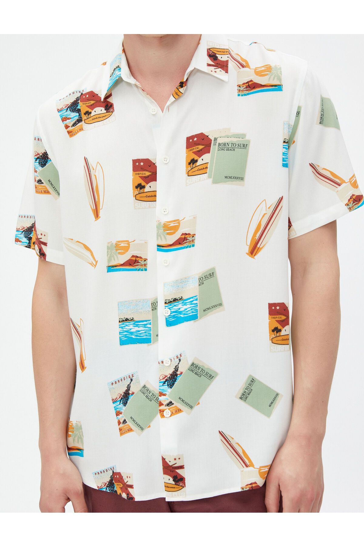 Koton-Short Sleeve Shirt Summer Themed Surf Detailed Classic Collar 5