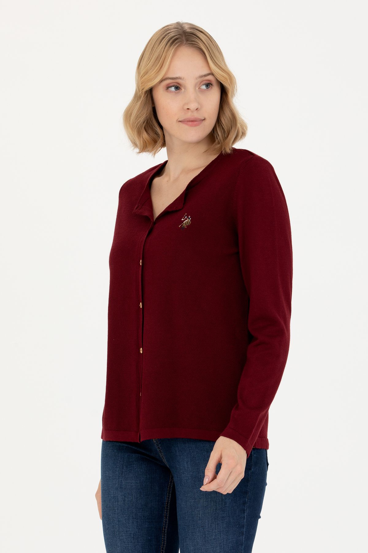 U.S. Polo Assn.-Tricotaj Roșu Claret Cardigan Damă - Model Basic 50269008 -VR014 3