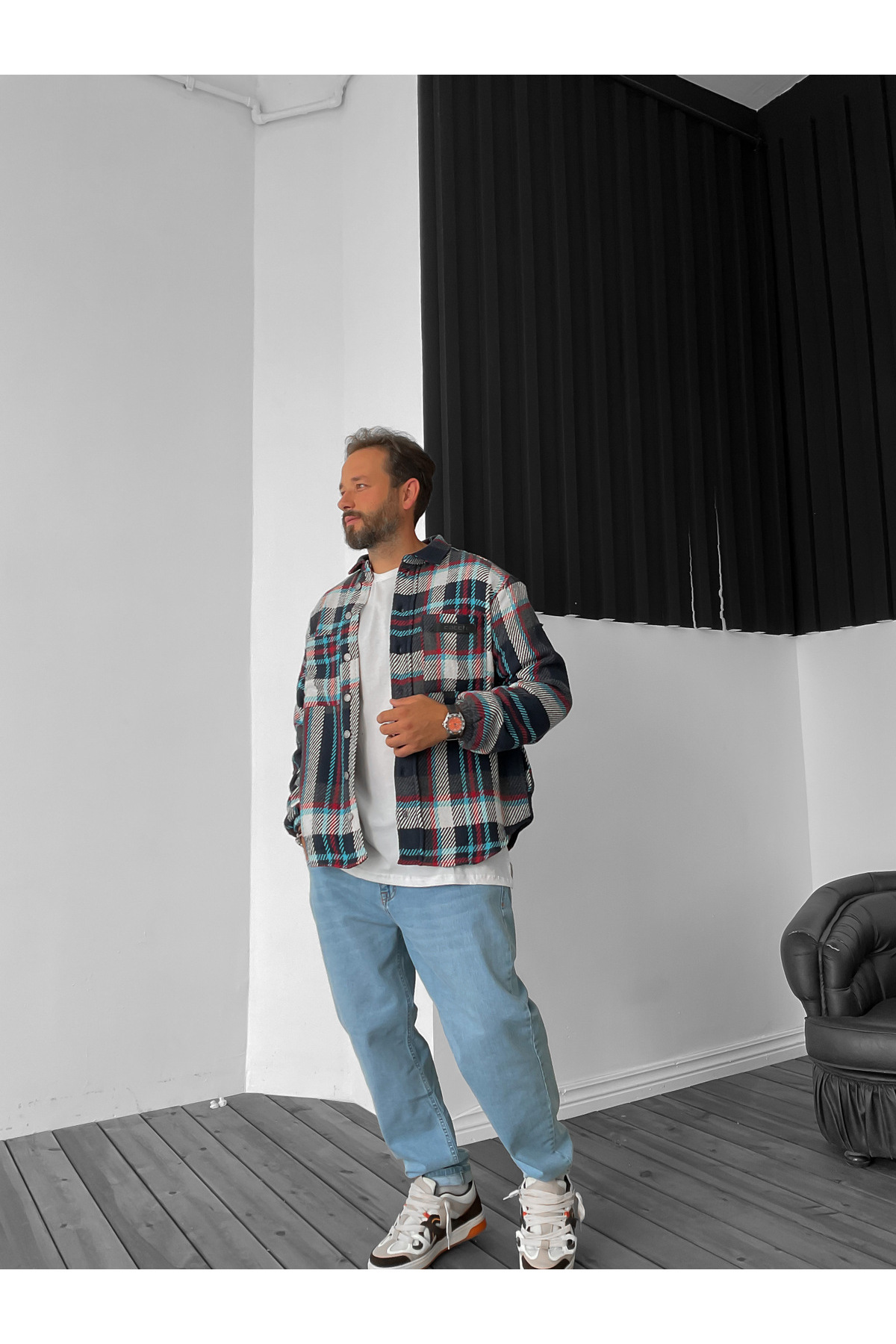 BYBASICMAN-Navy Blue Lined Plaid Jacket C-1652 5