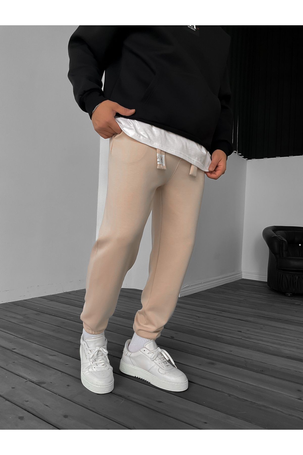 BYBASICMAN-Beige Belted Elastic Tracksuit Dp-2064 2