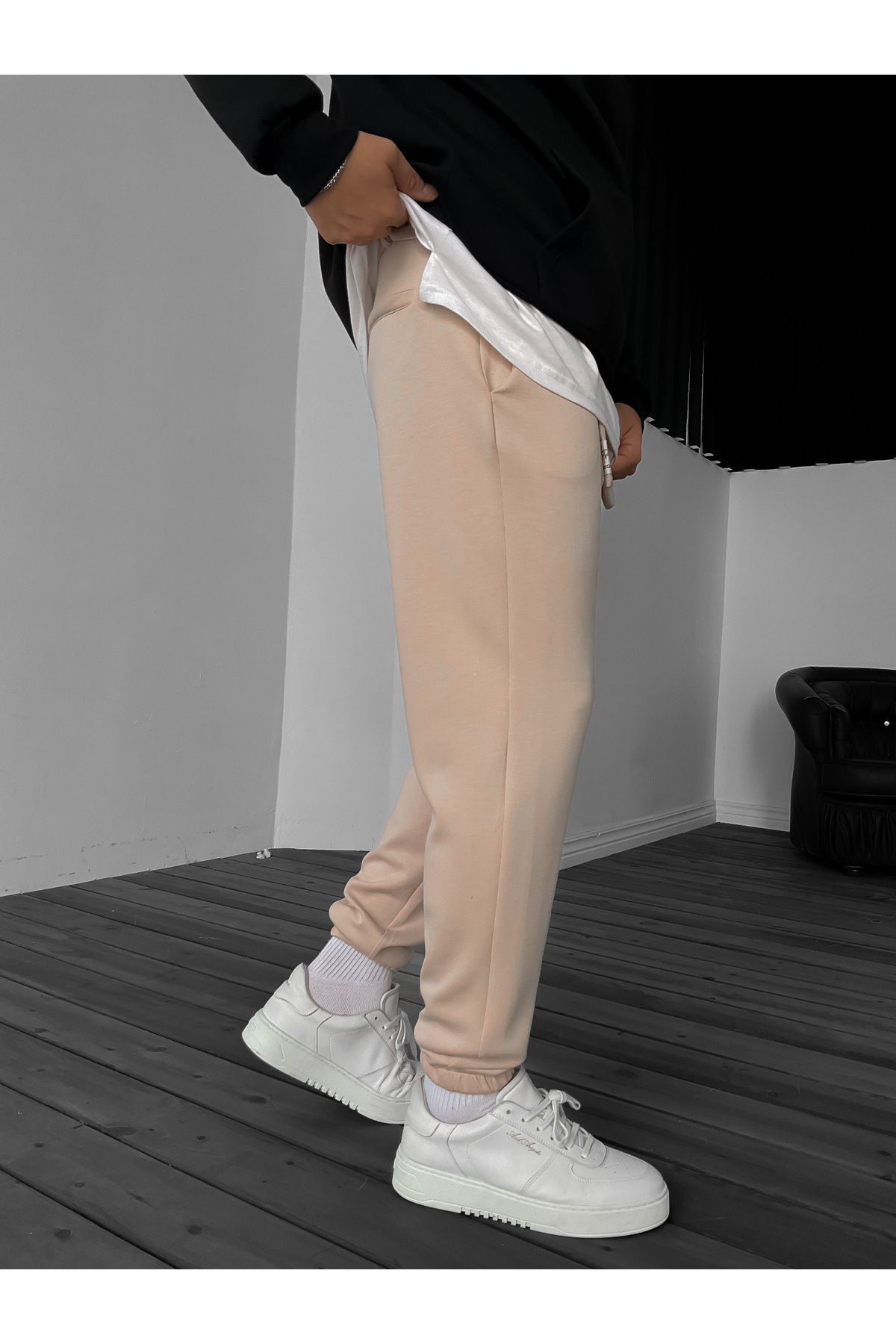 BYBASICMAN-Beige Belted Elastic Tracksuit Dp-2064 3