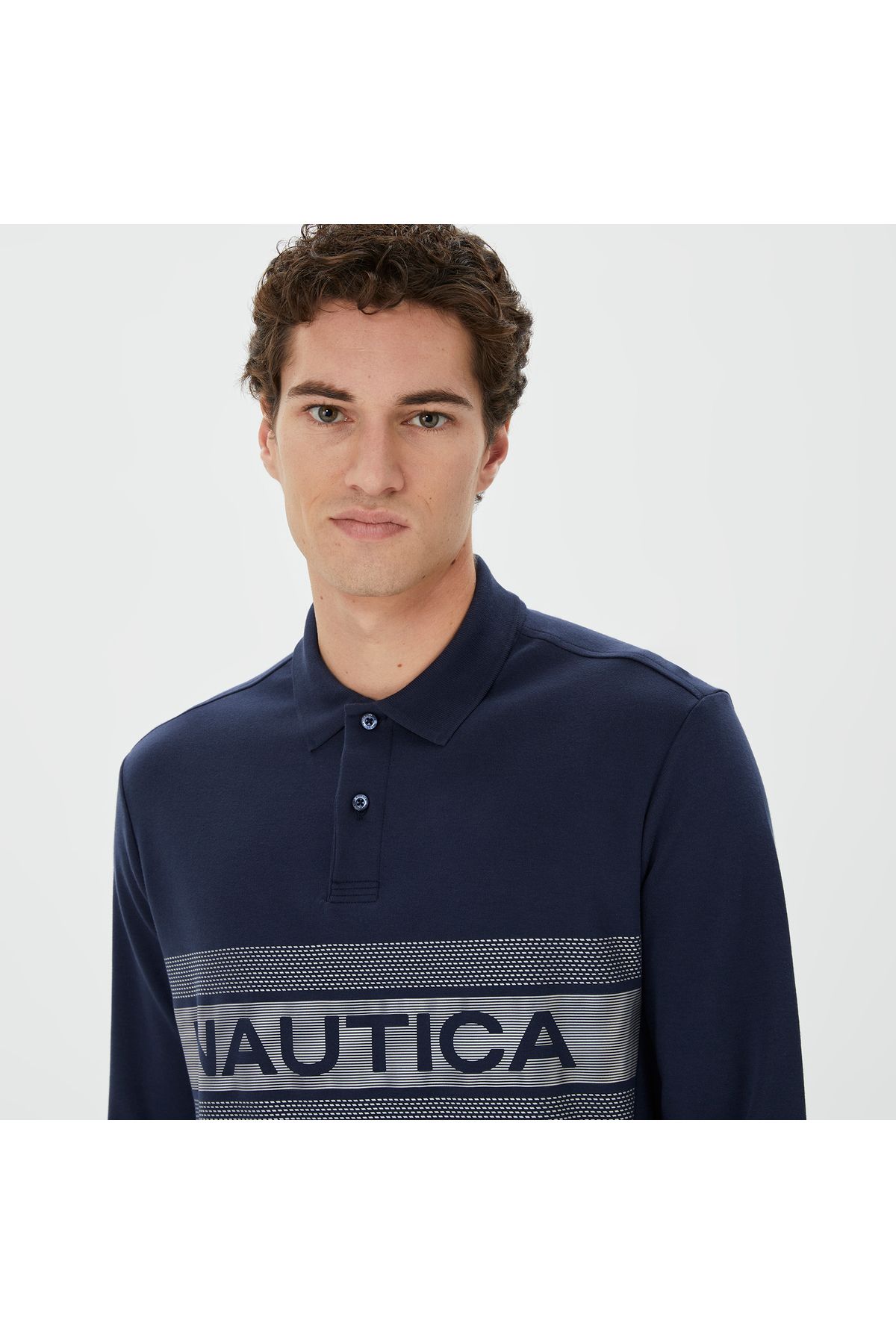 تی شرت یقه پولو آبی مردانه آستین بلند و دریایی Nautica