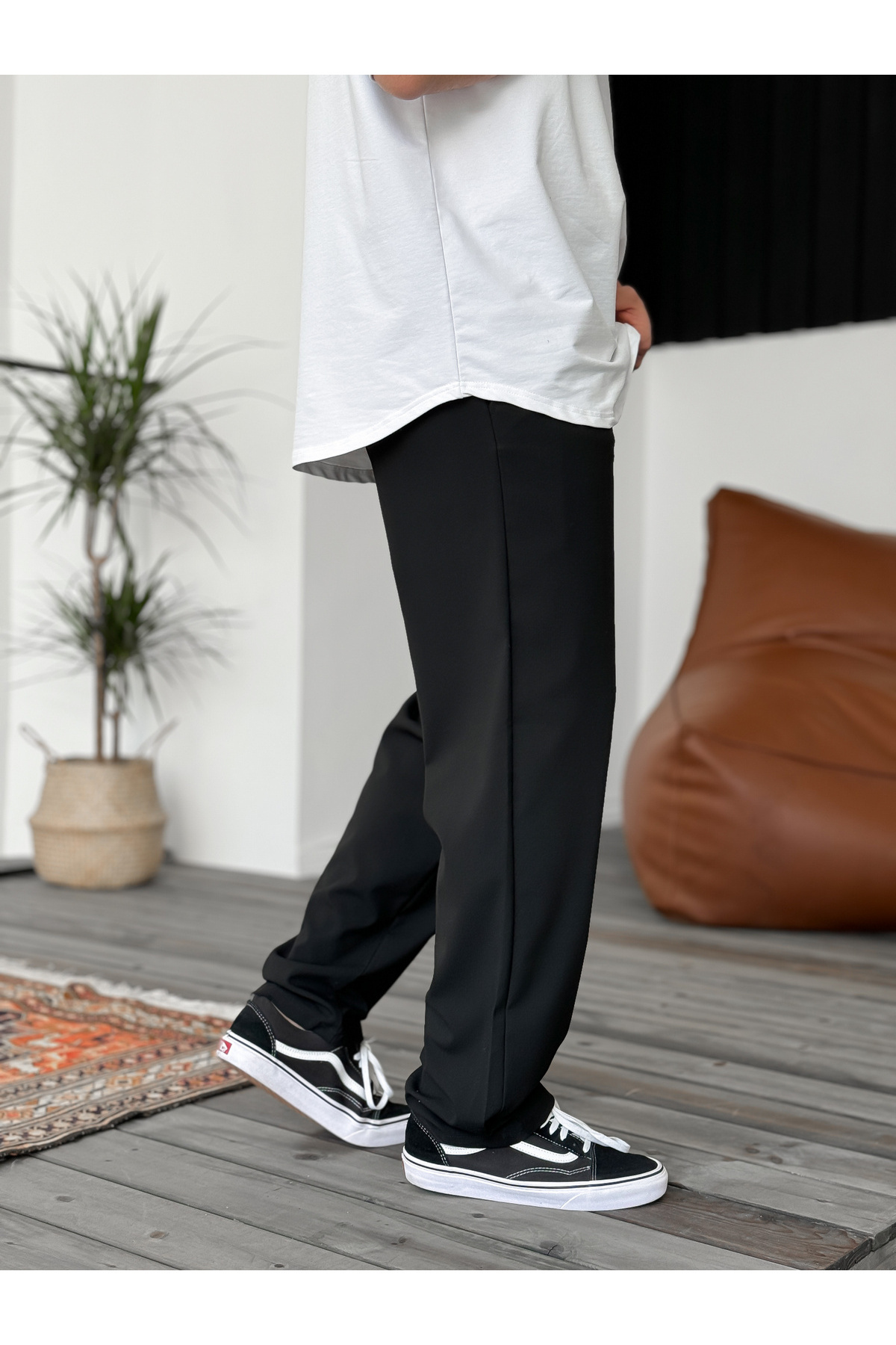 BYBASICMAN-Black Loose Fit Fabric Trousers Ke-Df 4