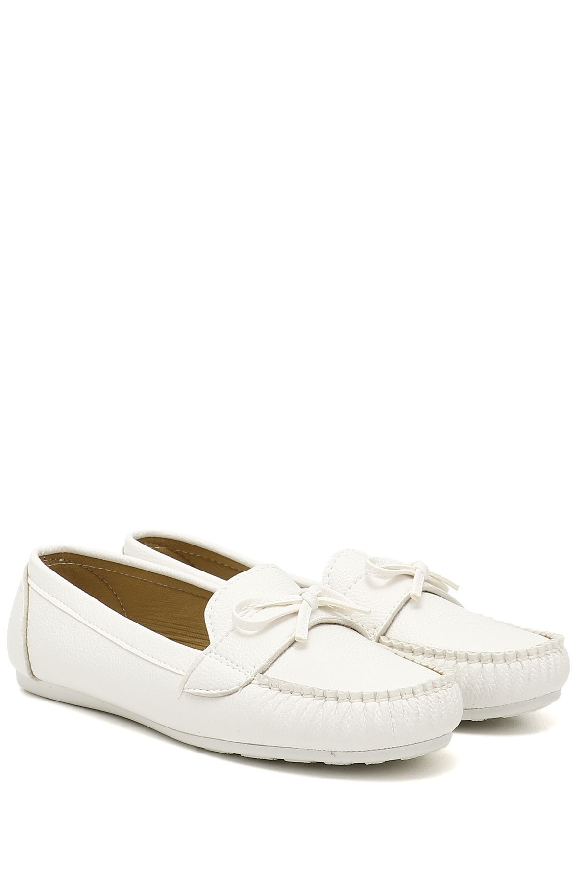 GÖNDERİ(R)-Women / Girls White Round Toe Flat Sole Bow Women's Ballerinas 30100 2