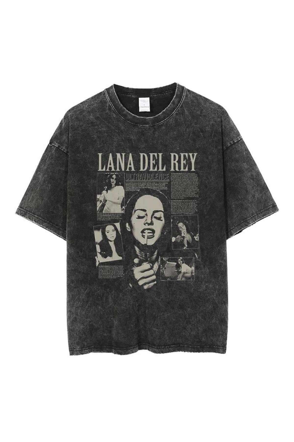 BAREM BUTİK Barem Butik  Yıkamalı Lana Del Rey  Baskılı Unisex Oversize Vintage T-shirt