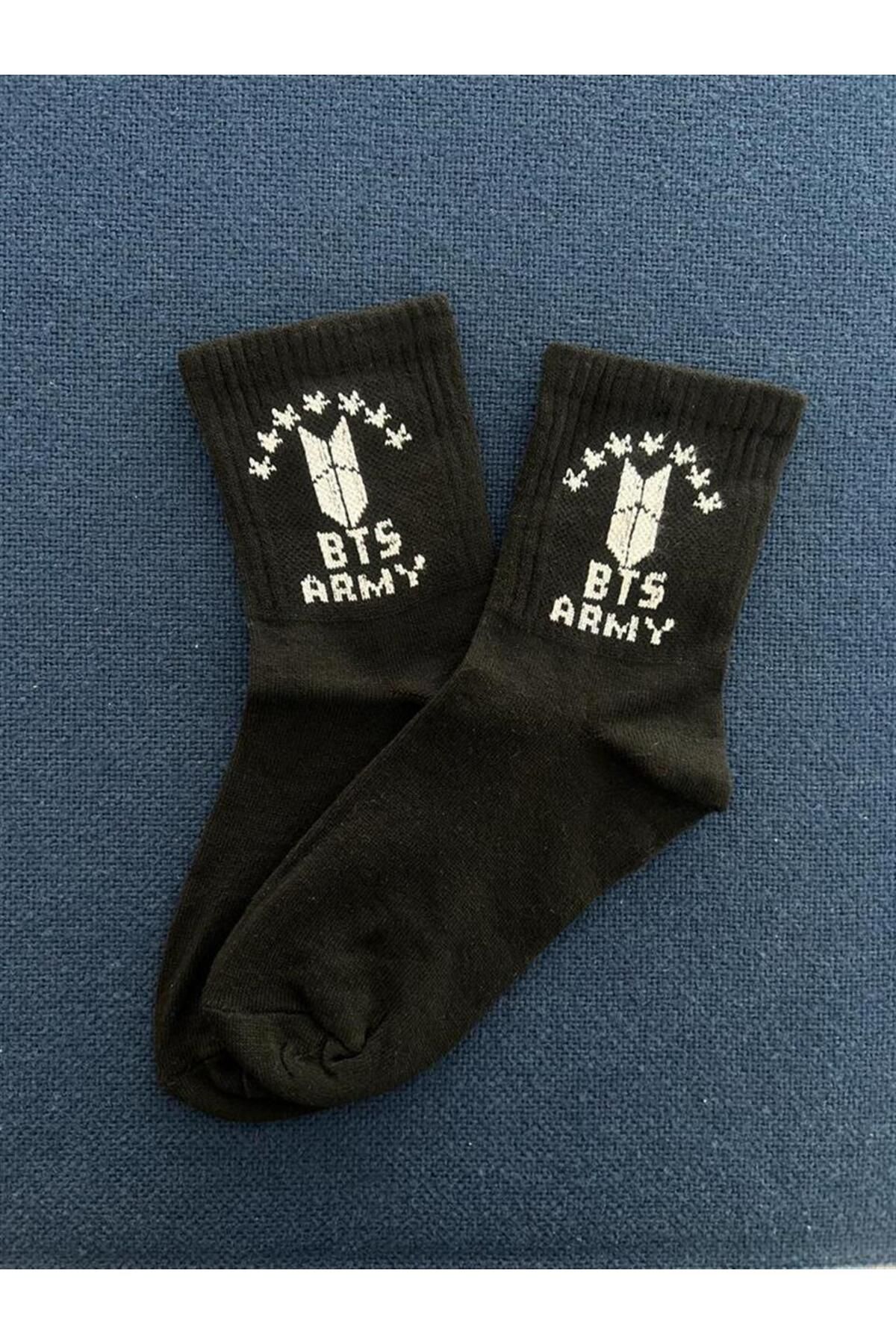 BAREM BUTİK Barem Butik  BTS Army Unisex Siyah Kolej Çorap