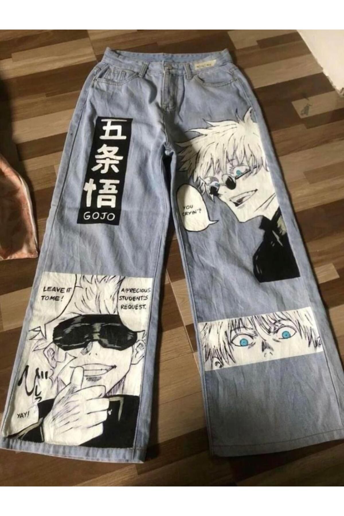 BAREM BUTİK Barem Butik  Anime Baskı Streetwear Baggy Mavi Pantolon