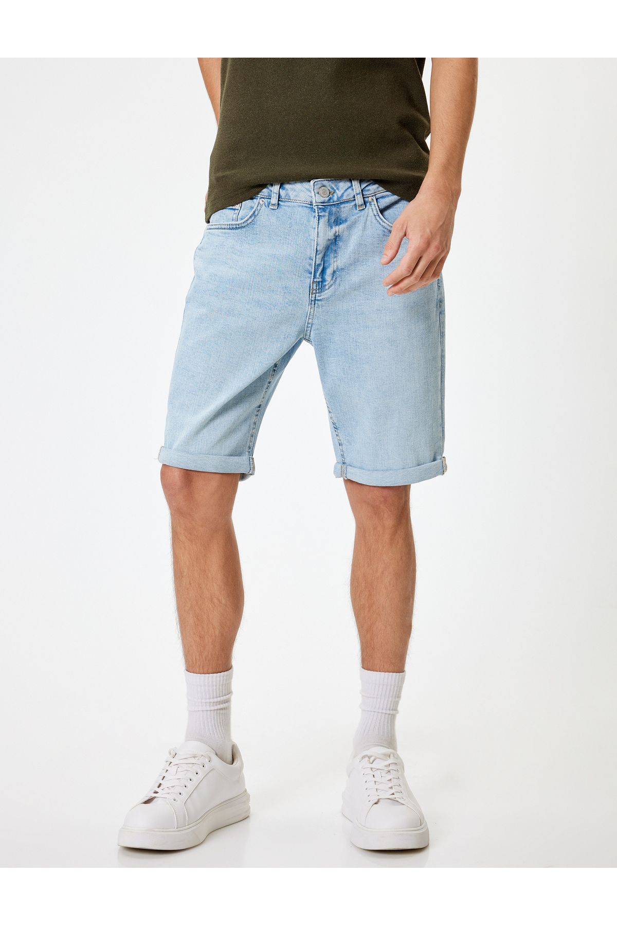 Koton-Τζιν σορτς Bermuda Cut Slim Fit - με μανσέτες και λεπτομέρειες 3