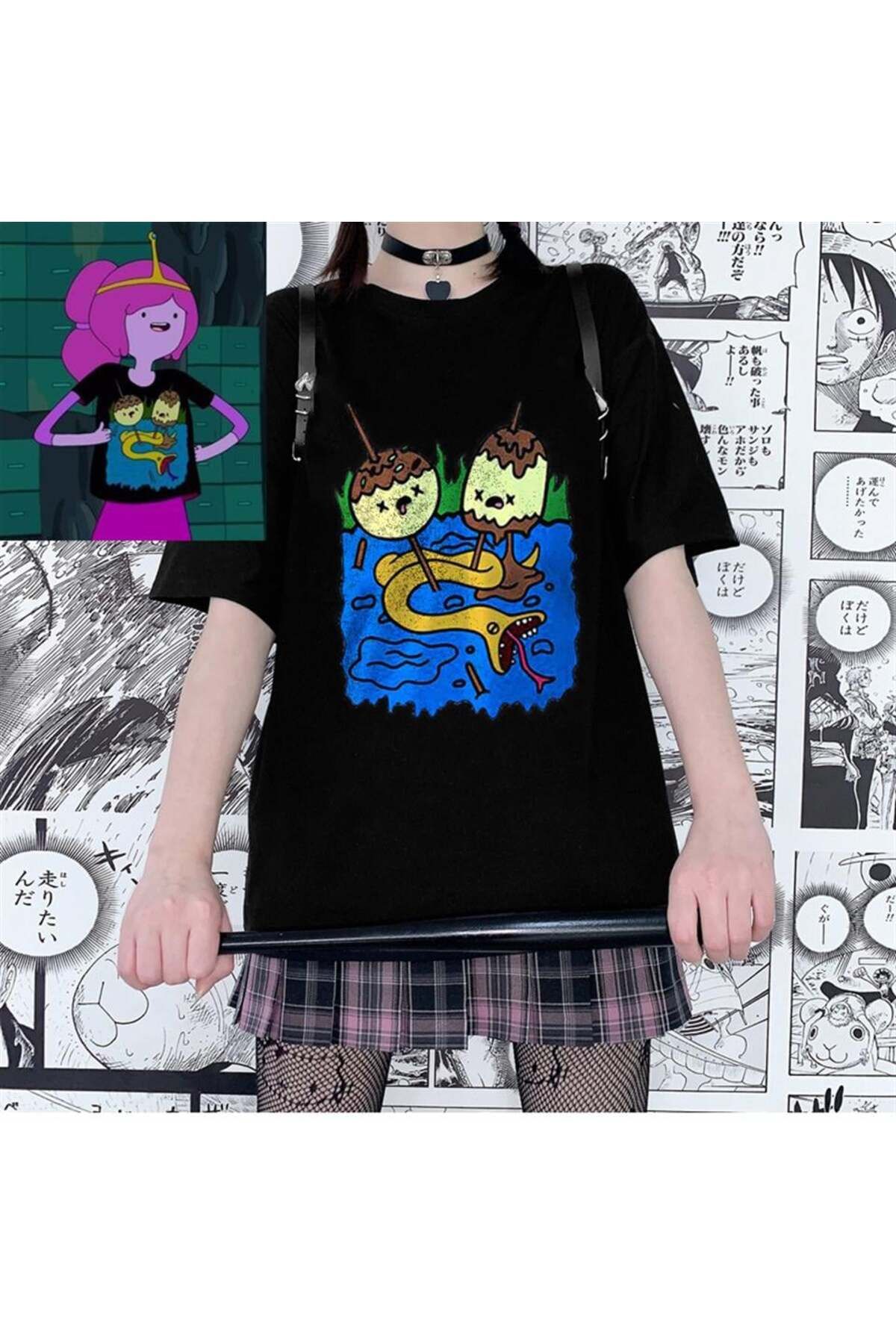 BAREM BUTİK Barem Butik  Princess Bubblegum Baskılı Siyah Unisex Oversize T-shirt