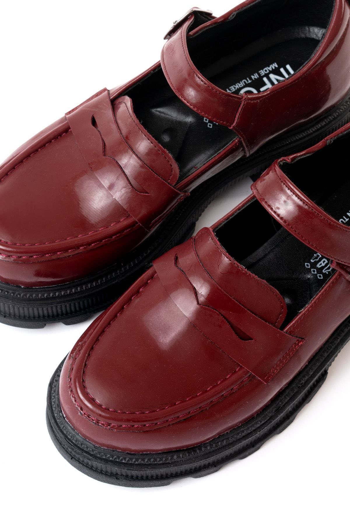 İnfon Ayakkabı Marketi-Infon Shoes Marketi 745-771 Burgundy Patent Leather Women's Casual High-Top Loafers 4