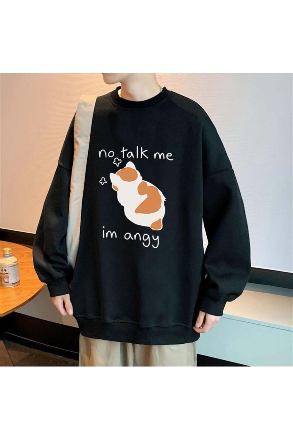 BAREM BUTİK Barem Butik  No Talk Me Baskılı Siyah Unisex Oversize Bisiklet Yaka Sweatshirt