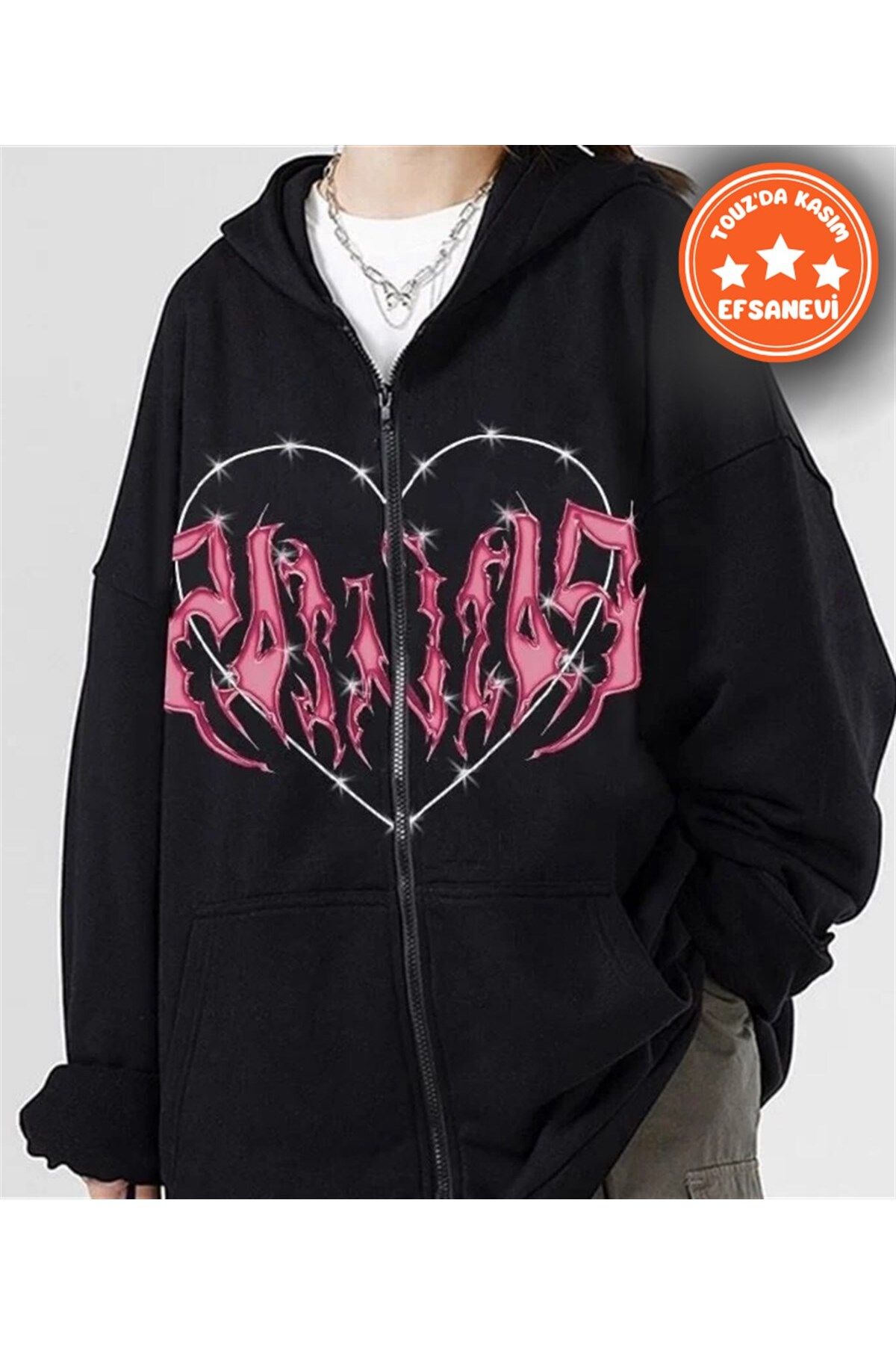 BAREM BUTİK Barem Butik  Touz Harajuku Pink Heart with Black Spikes Hırka