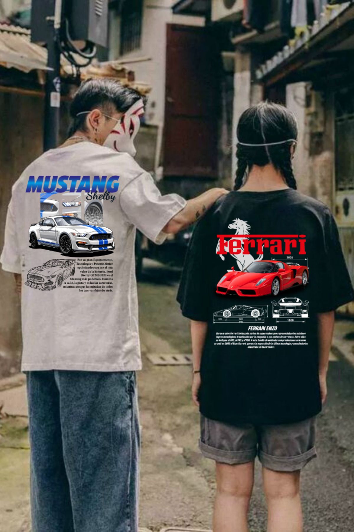 Charmy Lovens Ferrari & Mustang Retro Baskılı T-shirt