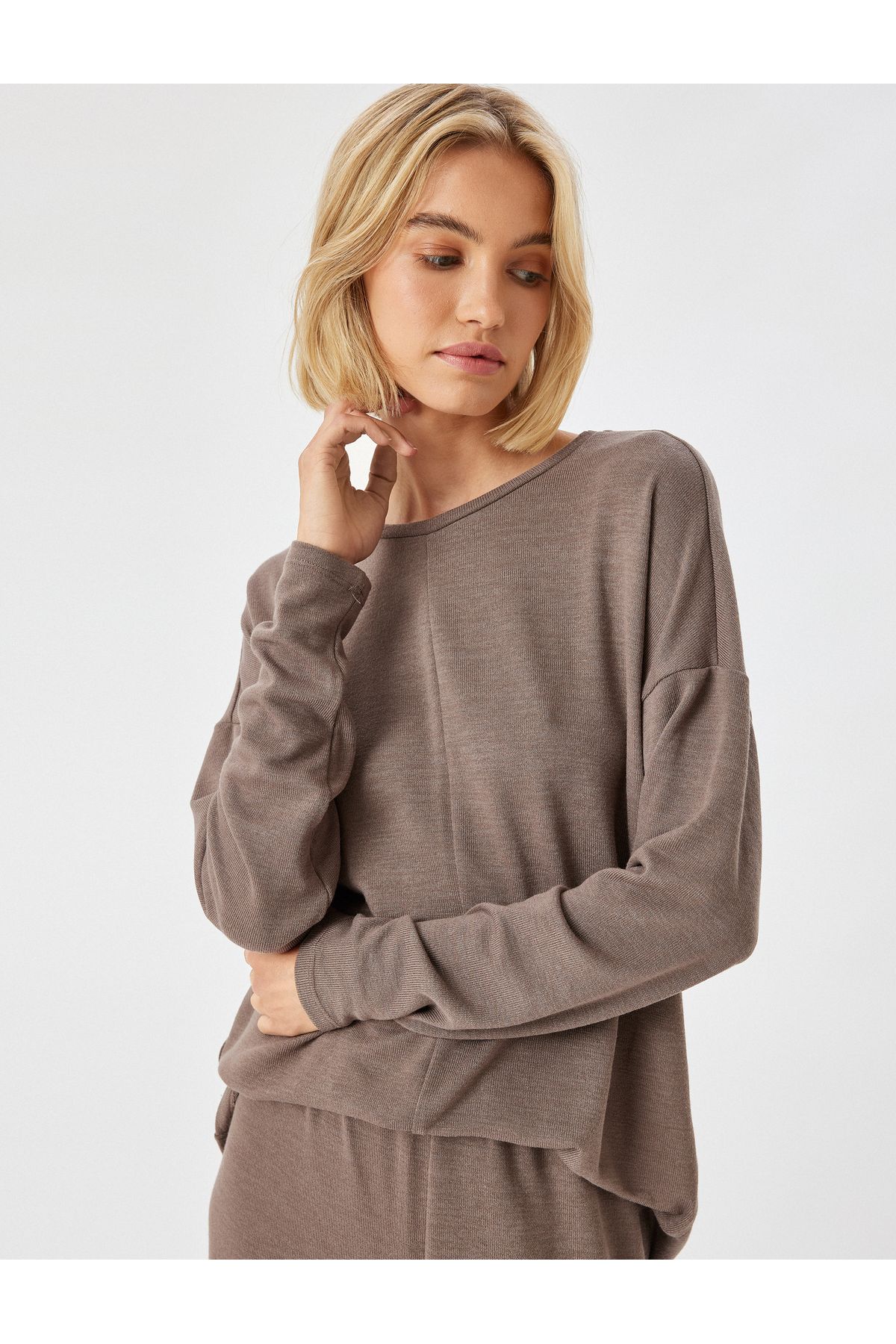 Koton-Pajama Top - Brown - Plain 1