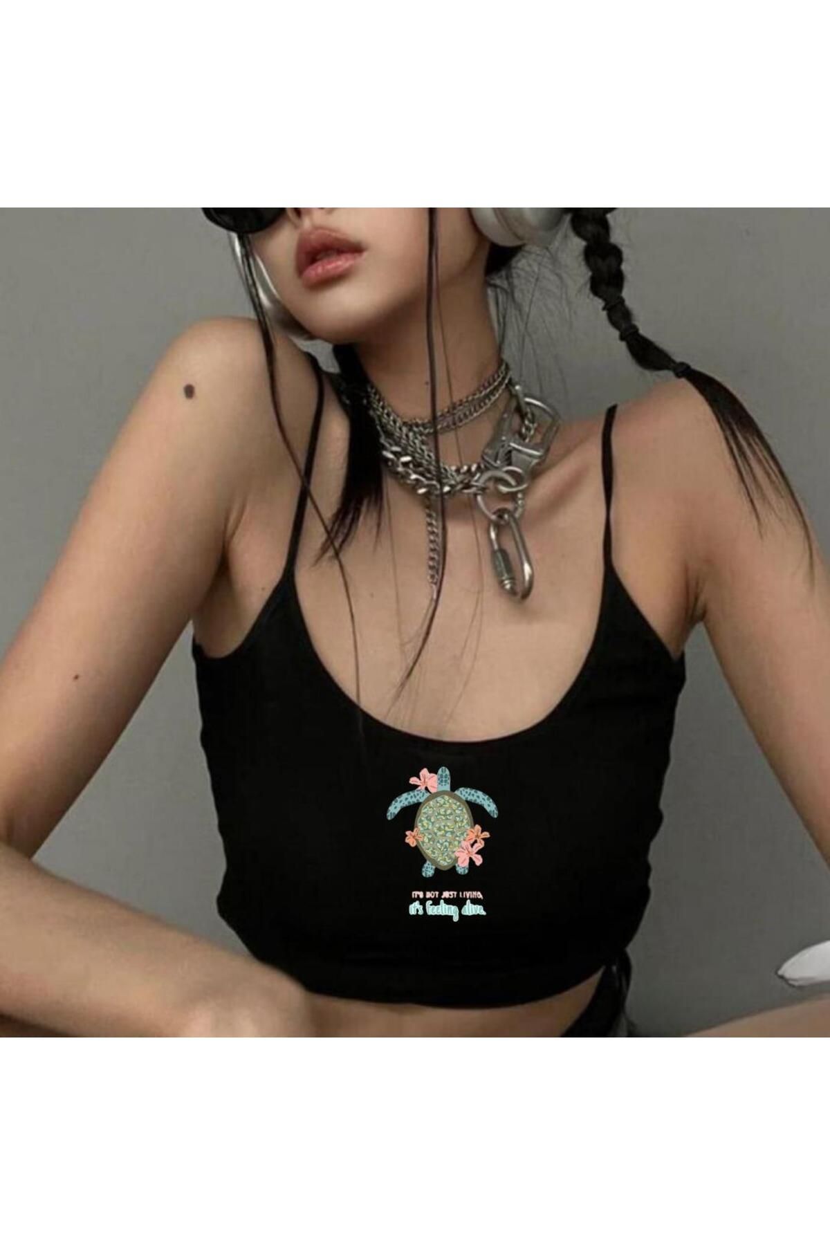 DESTİNE Bustieră Crop Pentru Femei Cu Imprimeu Caretta Caretta - Cu Curea De Frânghie Femeie - L/XL
