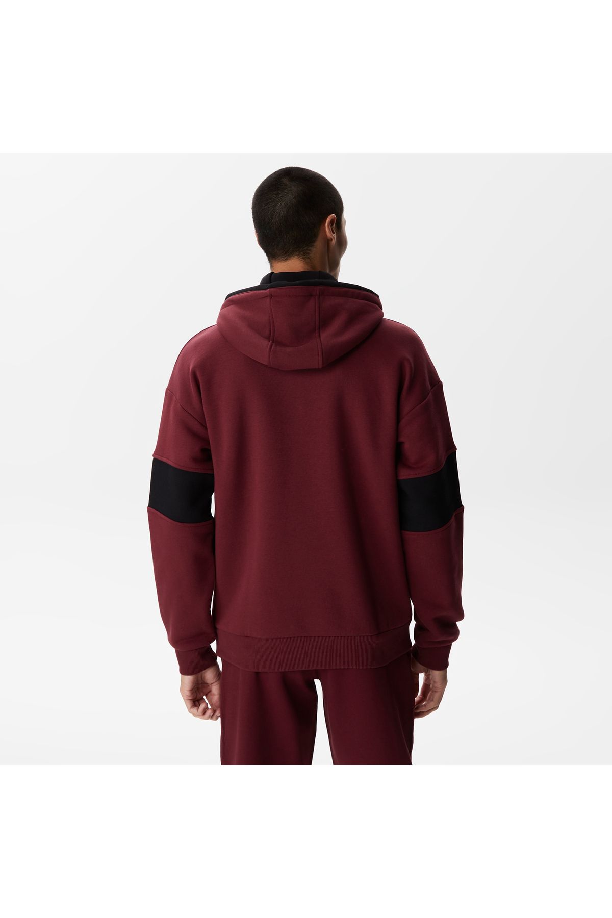 سویشرت قرمز مردانه بلوک رنگی با کلاه تناسب بورگوندی Lacoste