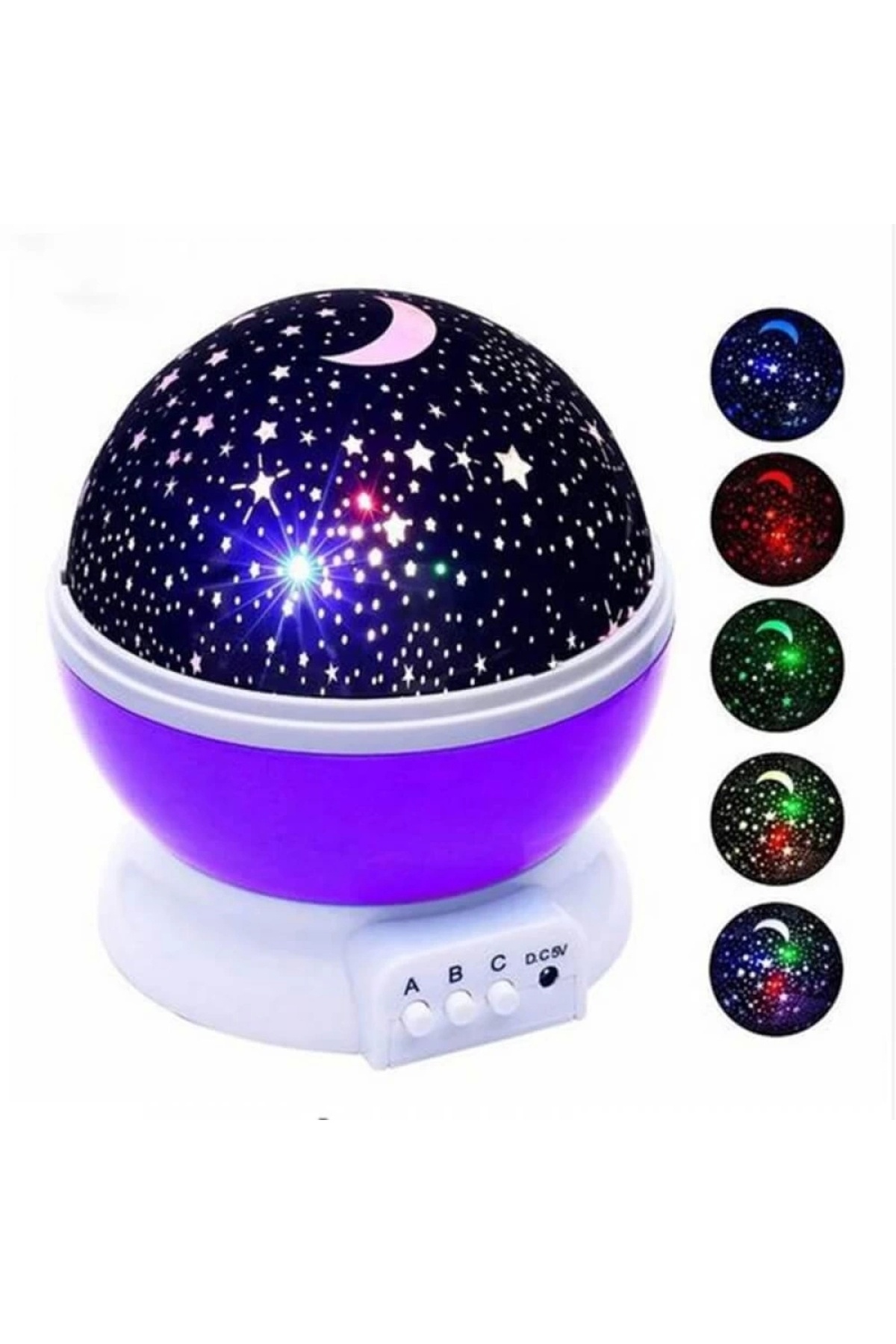 Epilons Mor Dönen Renkli Ay Yıldızlı Gökyüzü Yansıtmalı Projeksiyon Gece Lambası Çocuk Bebek Parti Odası fotoğrafı 2 (önizleme)