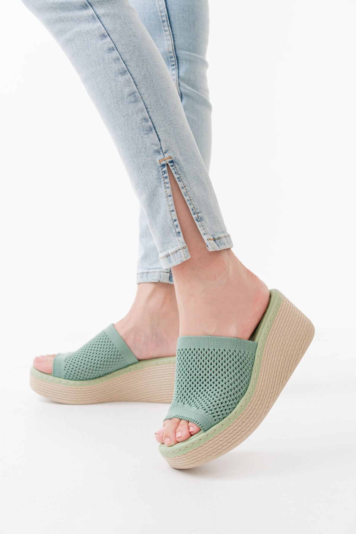 Moda Asmira-232-460 Mint Green Knitwear Daily Orthopedic Wedge Heel Women's Slippers 3