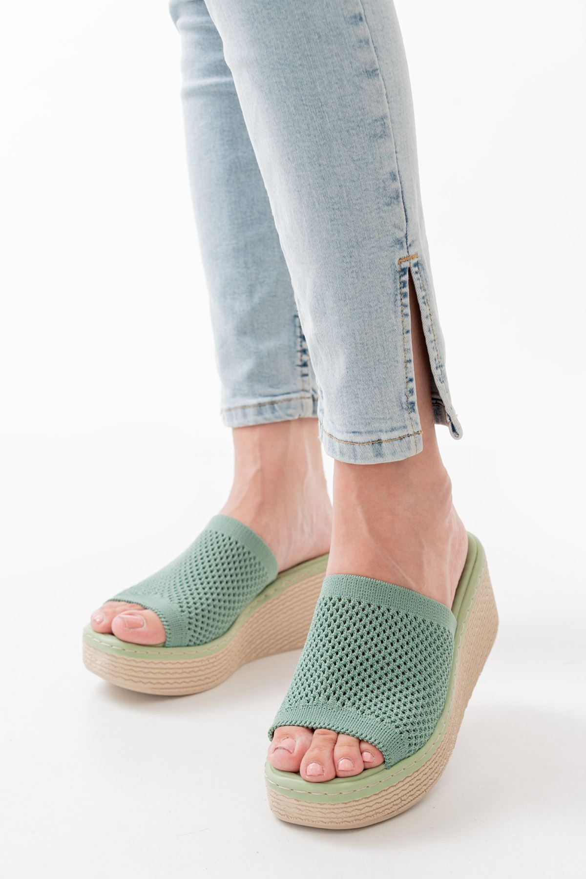 Moda Asmira-232-460 Mint Green Knitwear Daily Orthopedic Wedge Heel Women's Slippers 4