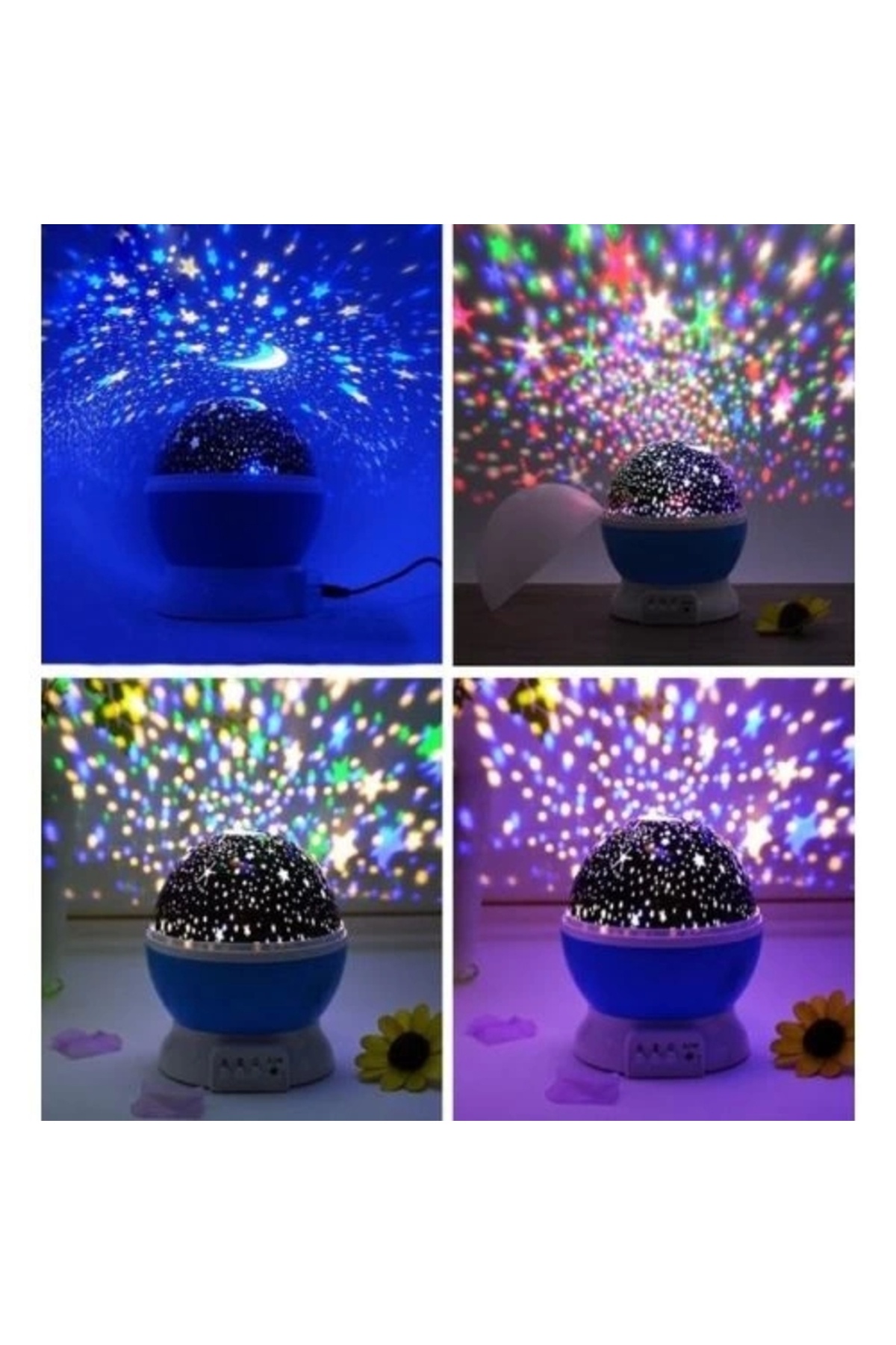 Epilons Mor Dönen Renkli Ay Yıldızlı Gökyüzü Yansıtmalı Projeksiyon Gece Lambası Çocuk Bebek Parti Odası fotoğrafı 3 (önizleme)
