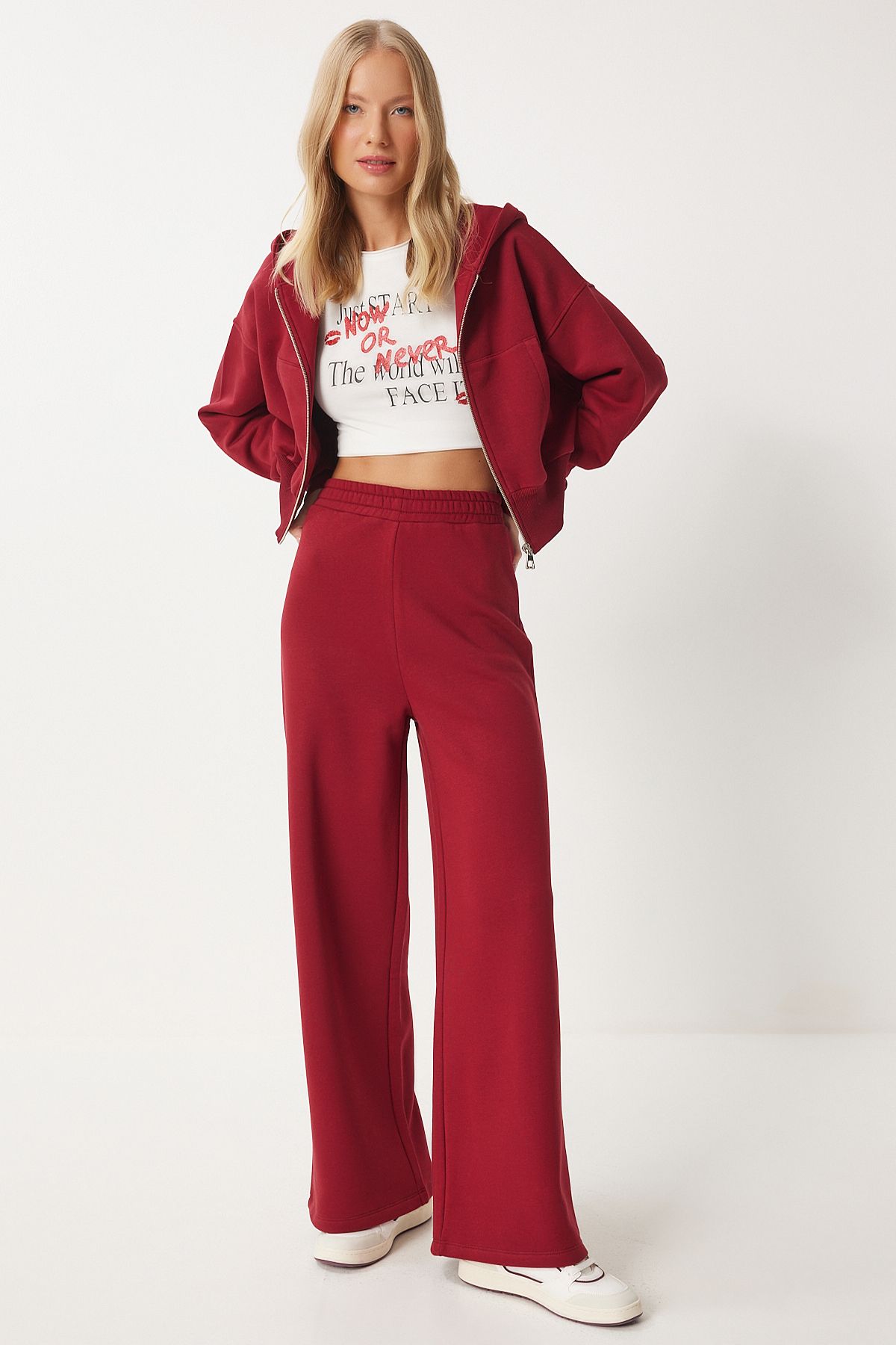 pantalon de survêtement à jambes larges pour femmes bourgogne ow00052