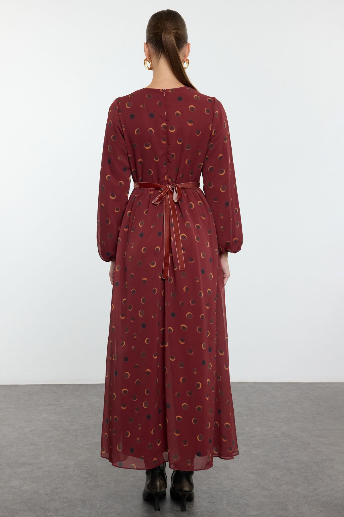 Trendyol Modest-Φόρεμα μπορντό σιφόν με λεπτομέρεια υφαντό φόρεμα TCTAW25EB00114 5