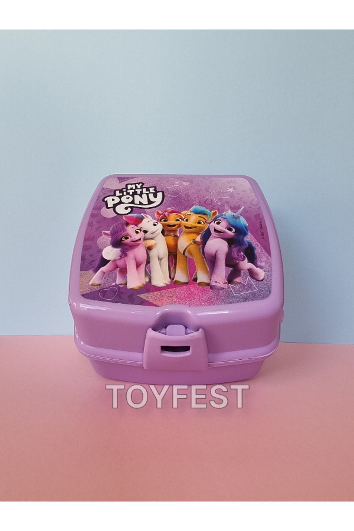 TOYFEST-2 Tiers 4 Compartments Square Lunch Box with Lock Lid and Spoon and Fork - My Little Pony Themed 4