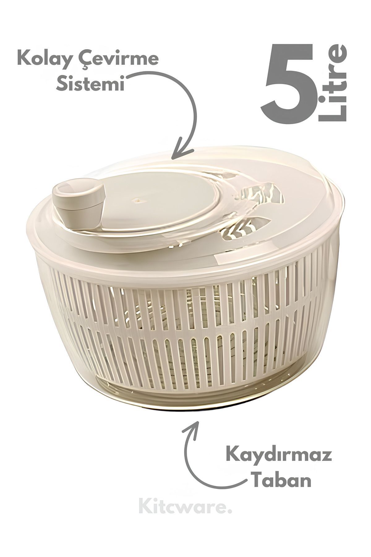 Kitcware Salata ve Sebze Kurutucu, Pratik Hızlı Kurutucu, Büyük Boy - 5 Litre
