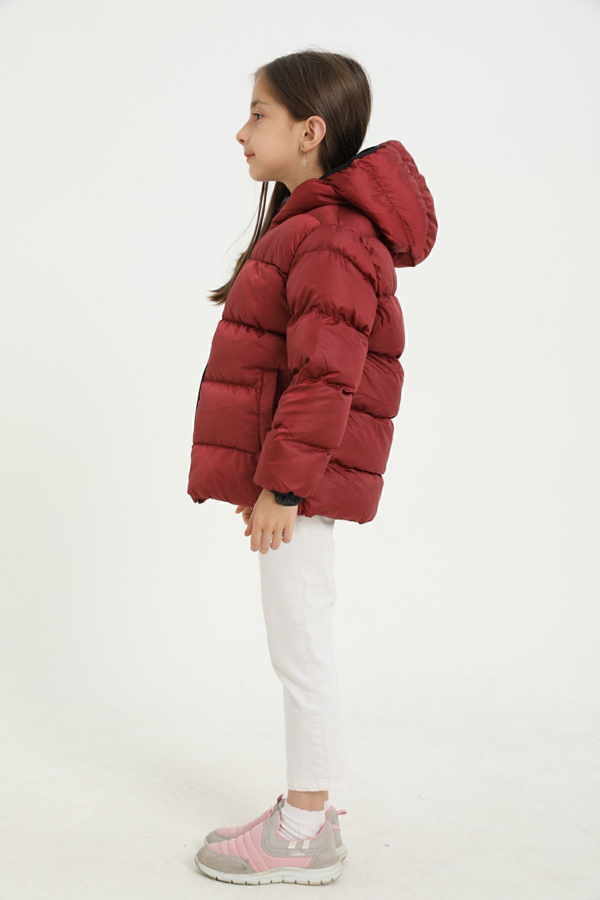 freemen-Kinder-Wintermantel aus weinrotem Fleece mit Fellkapuze, wasserdicht, windabweisend, mit Tasche und aufblasbarer Tasche 5