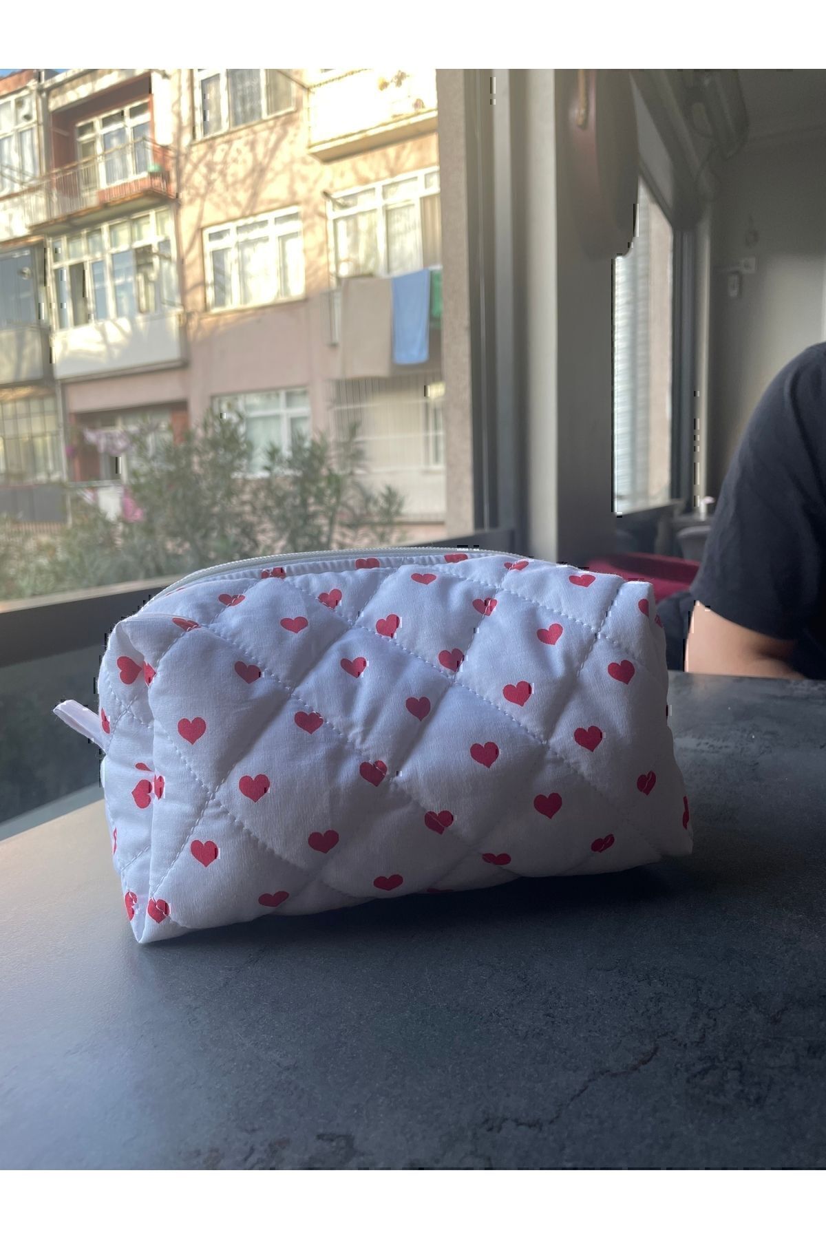 Kalp Desenli Makyaj Çantası - Büyük Boy
