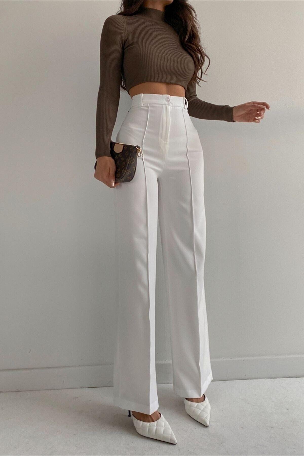 DRC trend  Arrow Gold Siyah Çimalı Kadın Salaş 90's Süper Yüksek Salaş Paç Palazzo Pantolon - Görsel 3