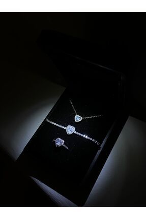 DMR Accessoire Işıklı mini set kutusunda 3lü set kolye yüzük bileklik seti se...