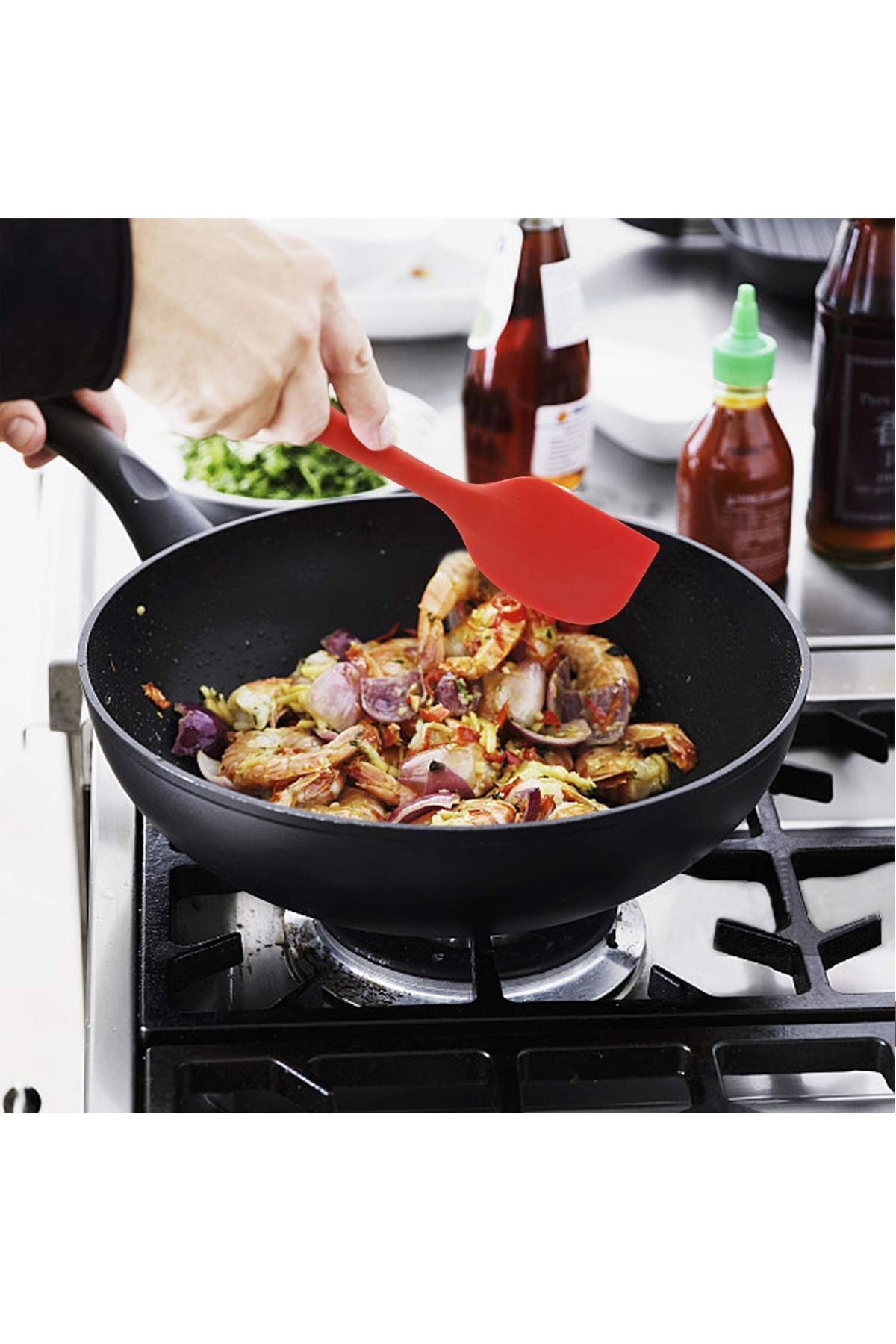 viarella-Silicone Spatula Large Size Fireproof Non-stick Non-Scratch Red 6