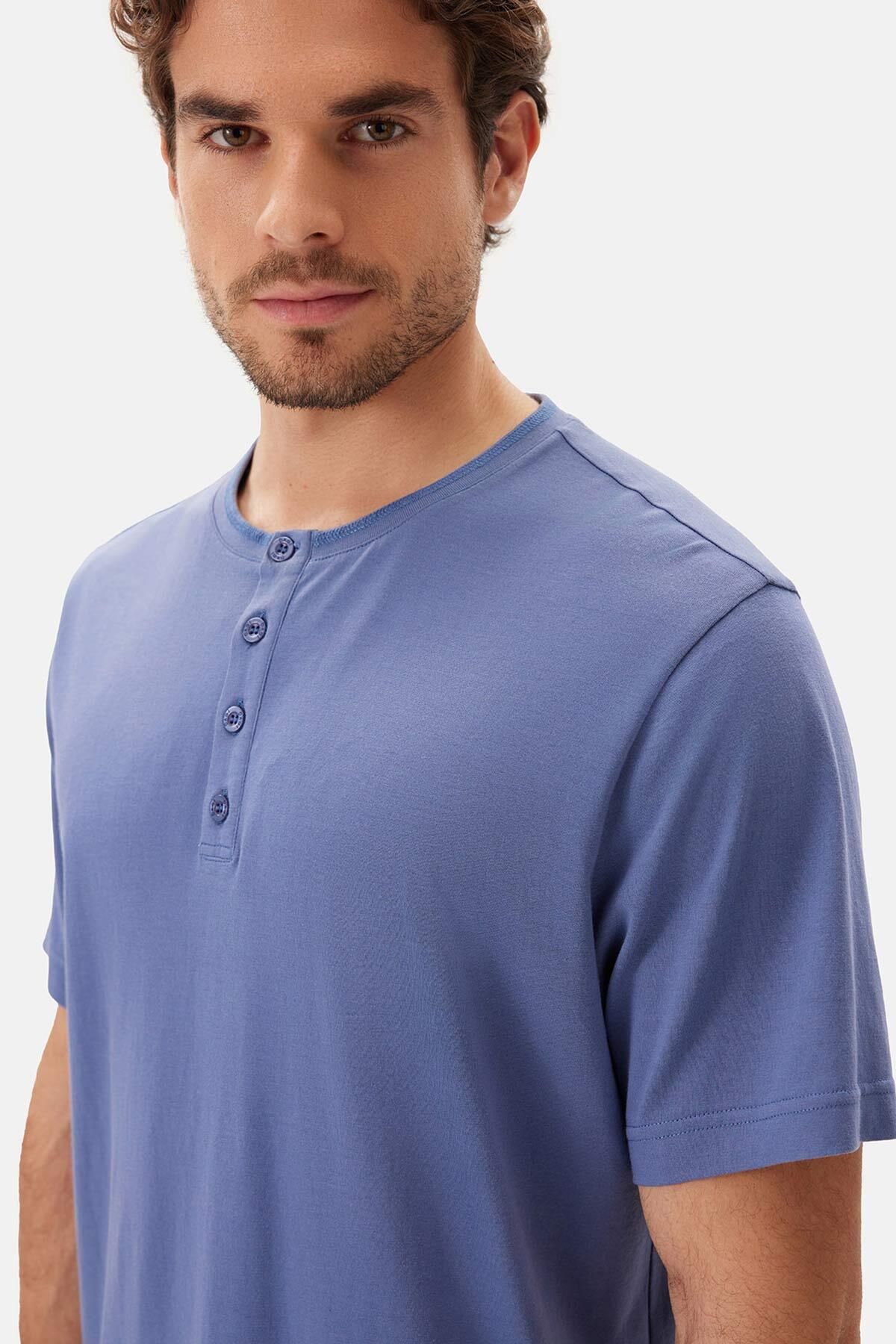 ست پیژامه مردانه لباس خواب نیلی نیمی از سجاده T SHIRT Dagi
